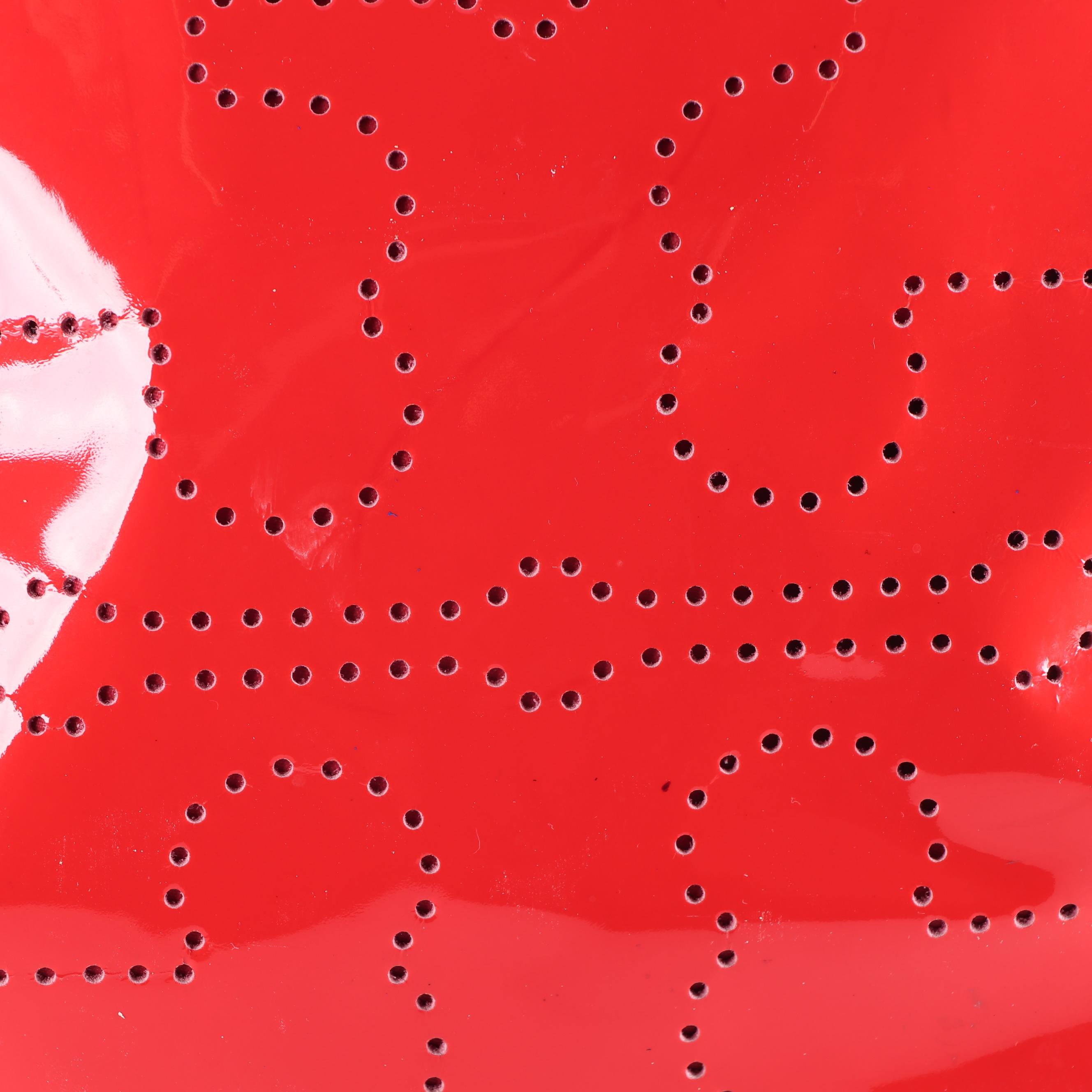 Tory Burch Red Perforated Patent Leather Logo Tote Bag