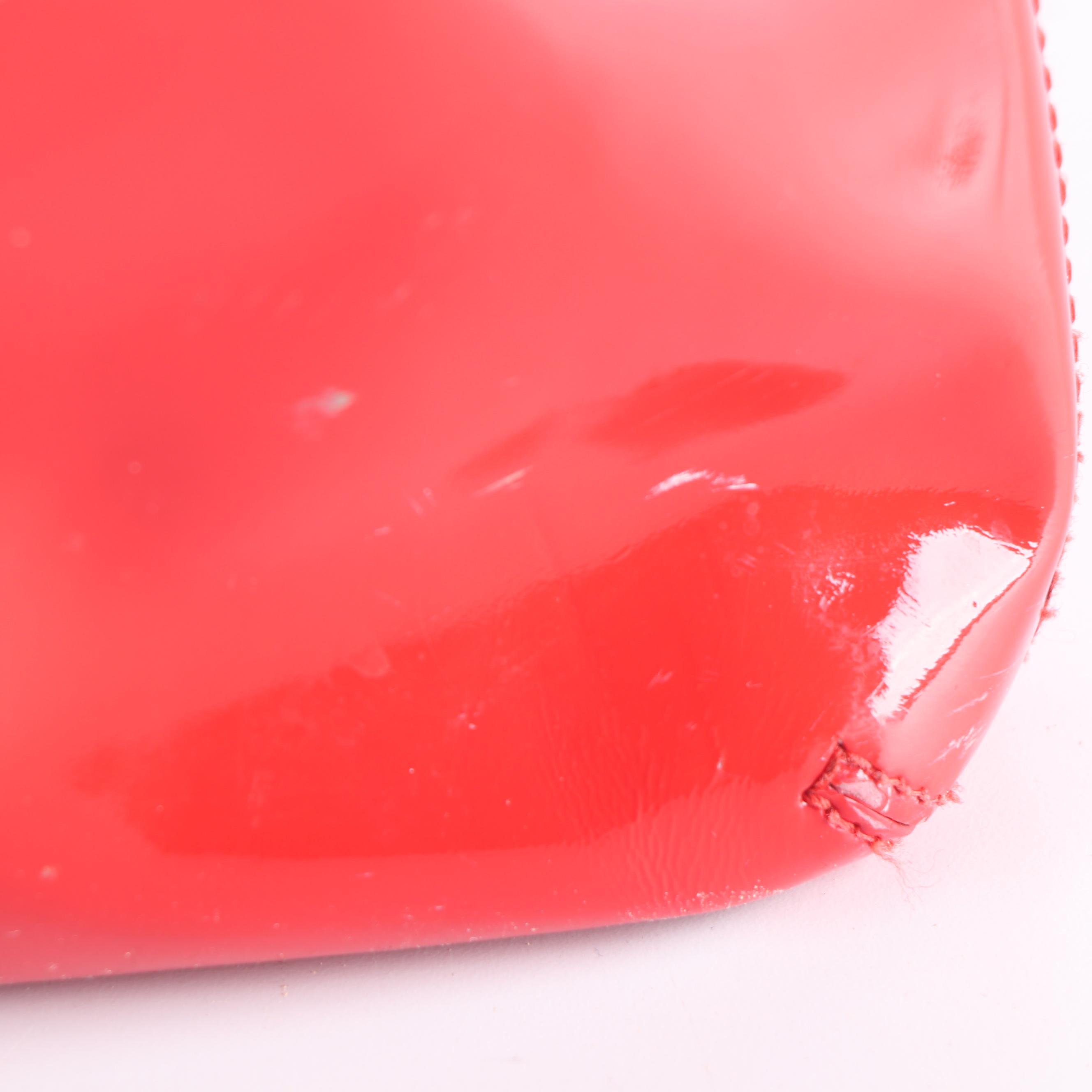 Tory Burch Red Perforated Patent Leather Logo Tote Bag