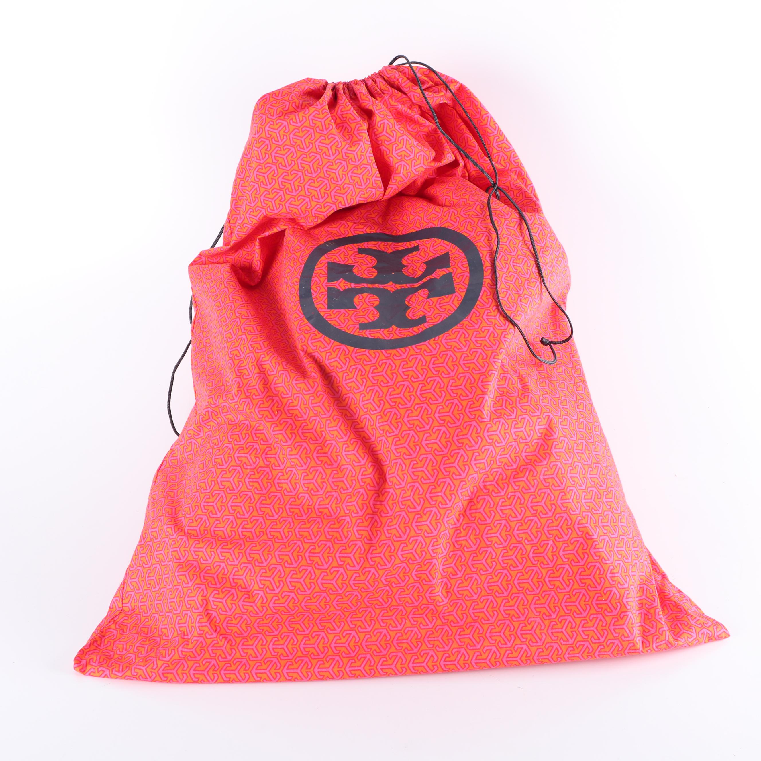 Tory Burch Red Perforated Patent Leather Logo Tote Bag