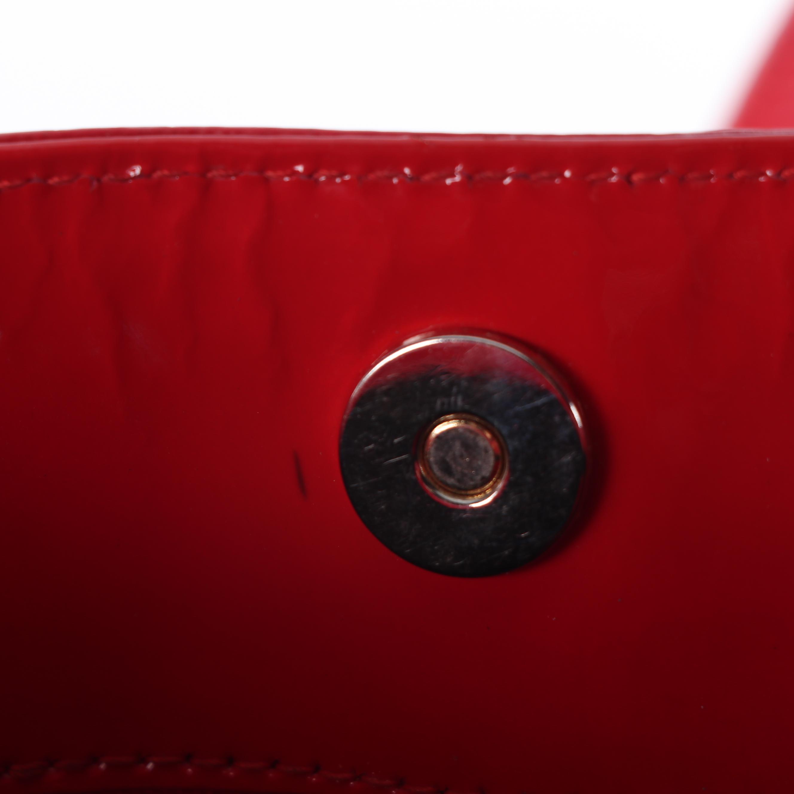 Tory Burch Red Perforated Patent Leather Logo Tote Bag