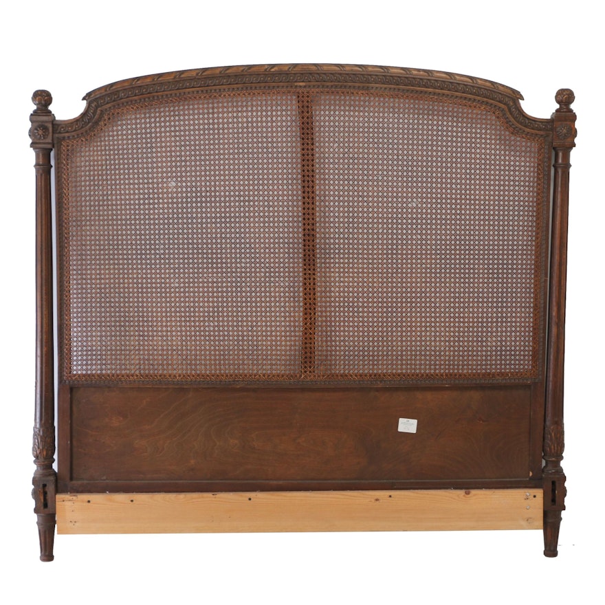 Louis XVI Style Beech and Caned Full Size Headboard, Early 20th Century