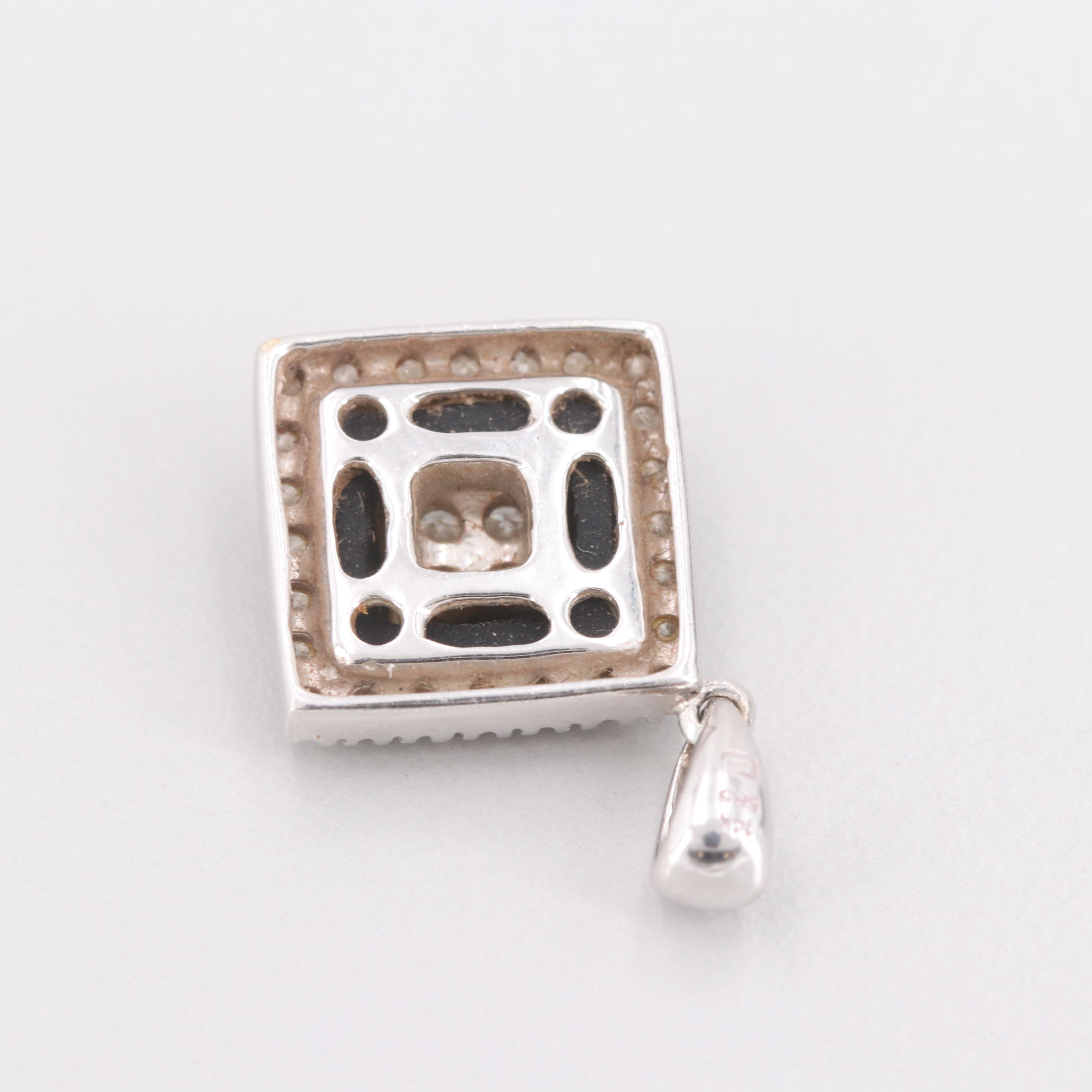 14K White Gold Diamond and Black Onyx Pendant
