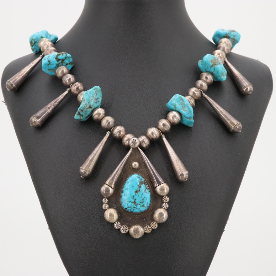 Southwestern Style Sterling Silver Turquoise Necklace