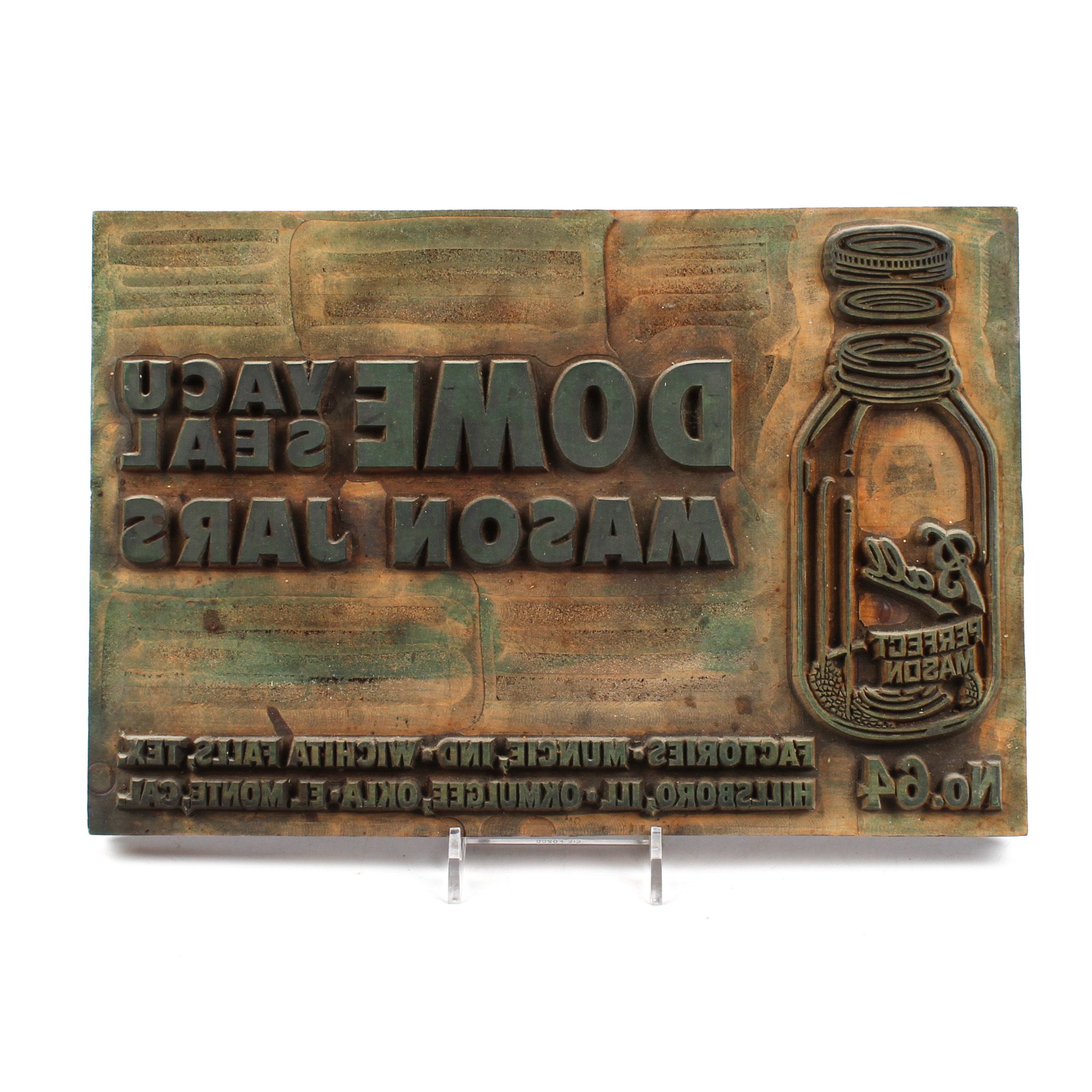 Vintage Ball "Vacu-Seal Dome" Mason Jar Printing Block
