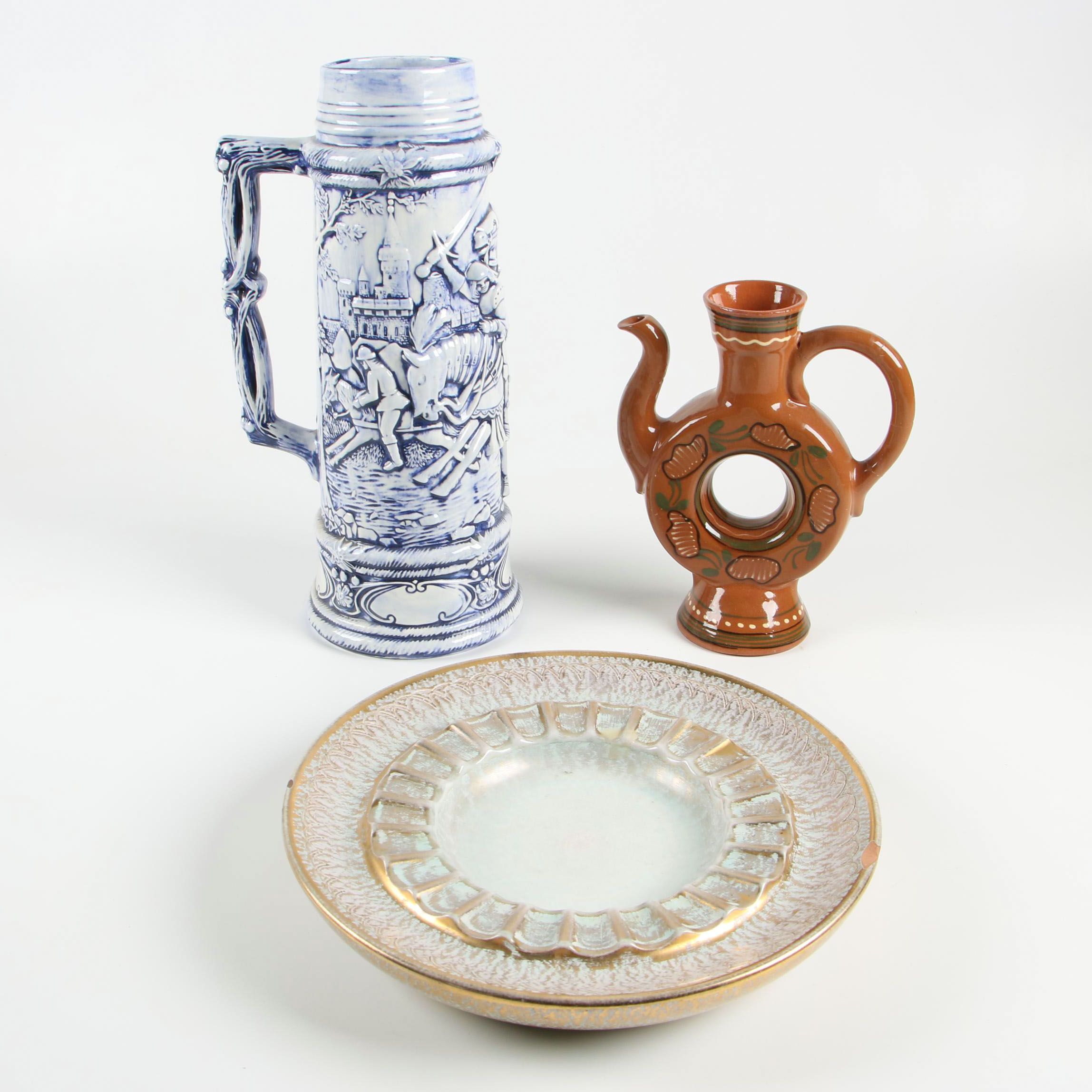 Stangl Pottery Ashtray with Terracotta Pitcher and Oversize Beer Stein
