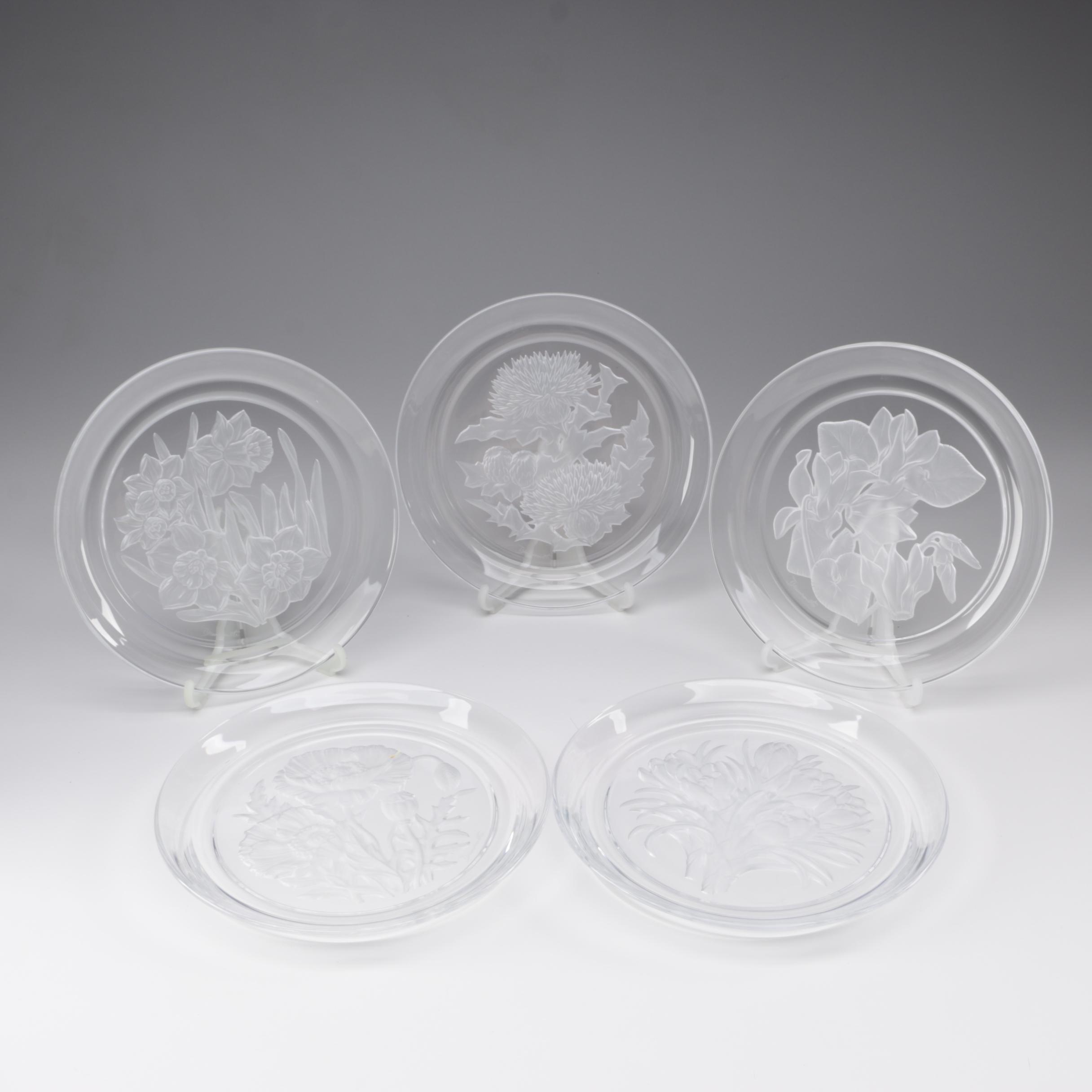 Hoya "Flower of the Month" Etched Crystal Collector's Plates, 1990