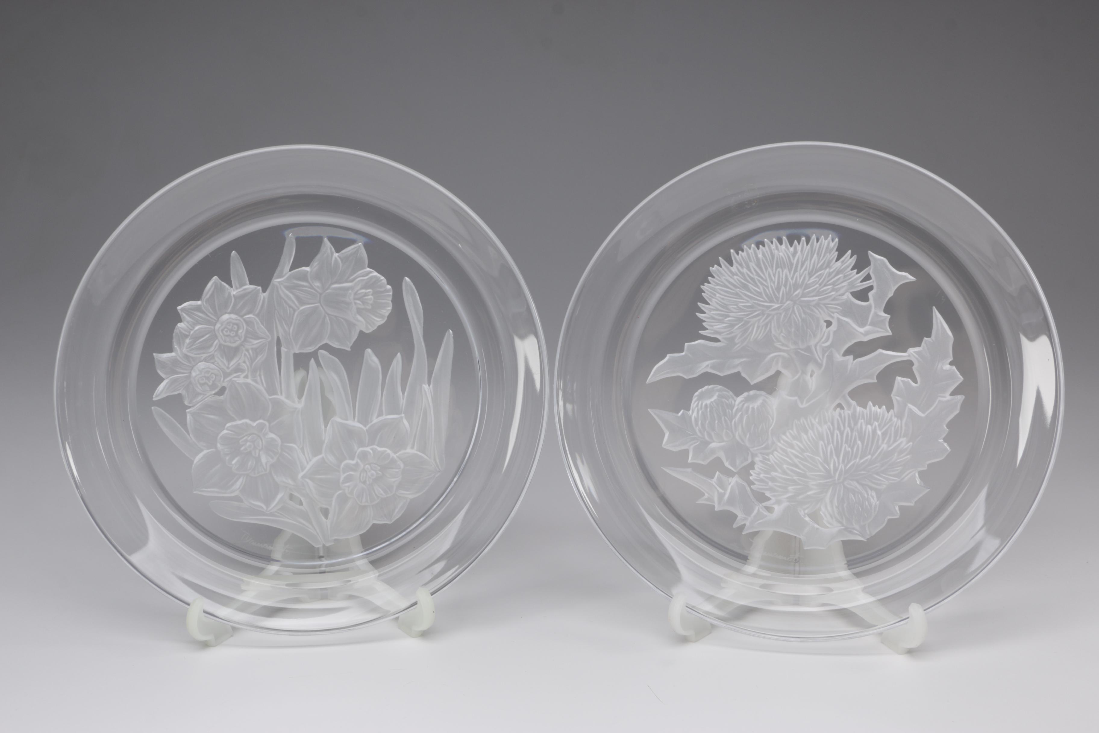 Hoya "Flower of the Month" Etched Crystal Collector's Plates, 1990