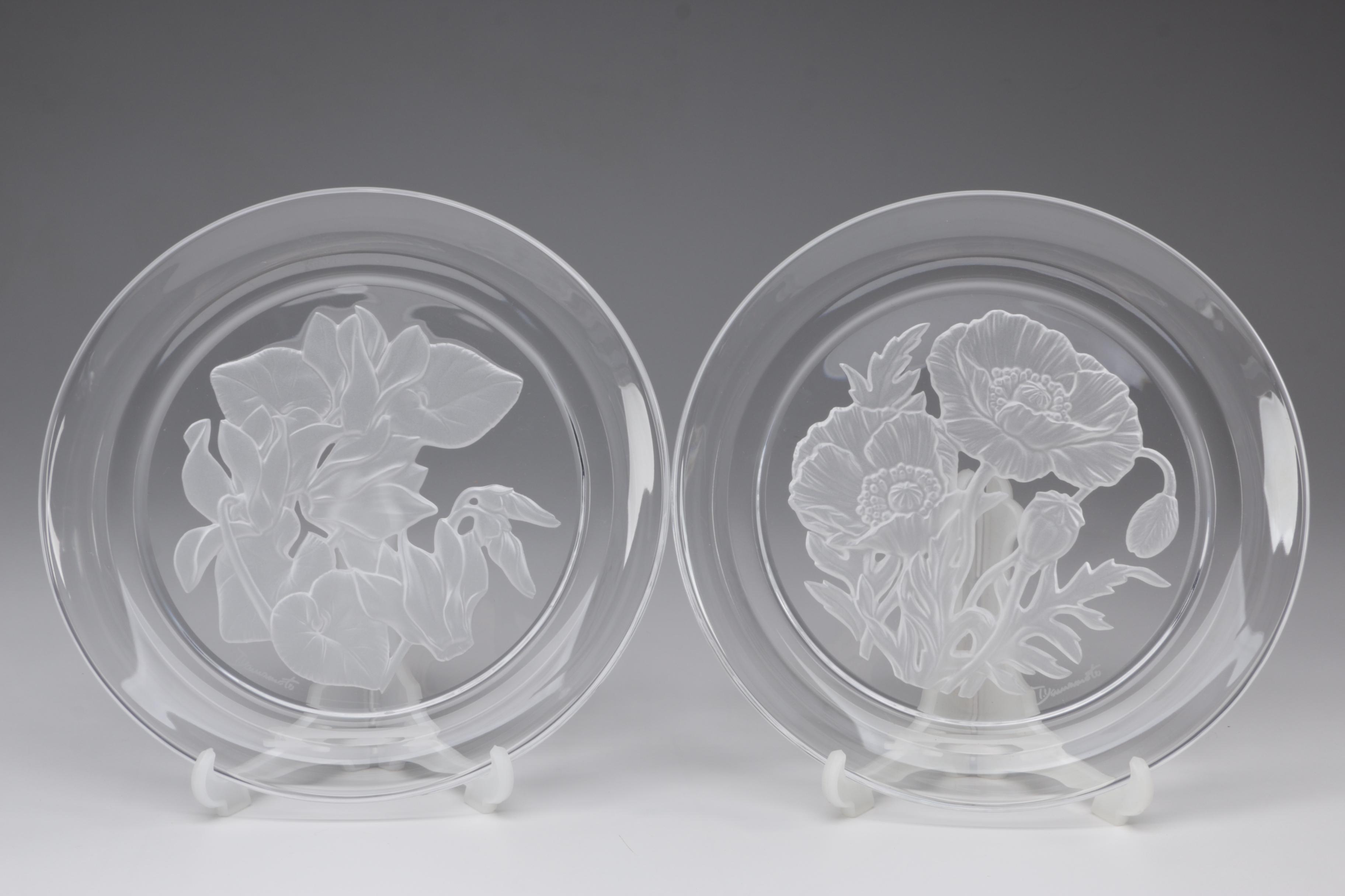 Hoya "Flower of the Month" Etched Crystal Collector's Plates, 1990