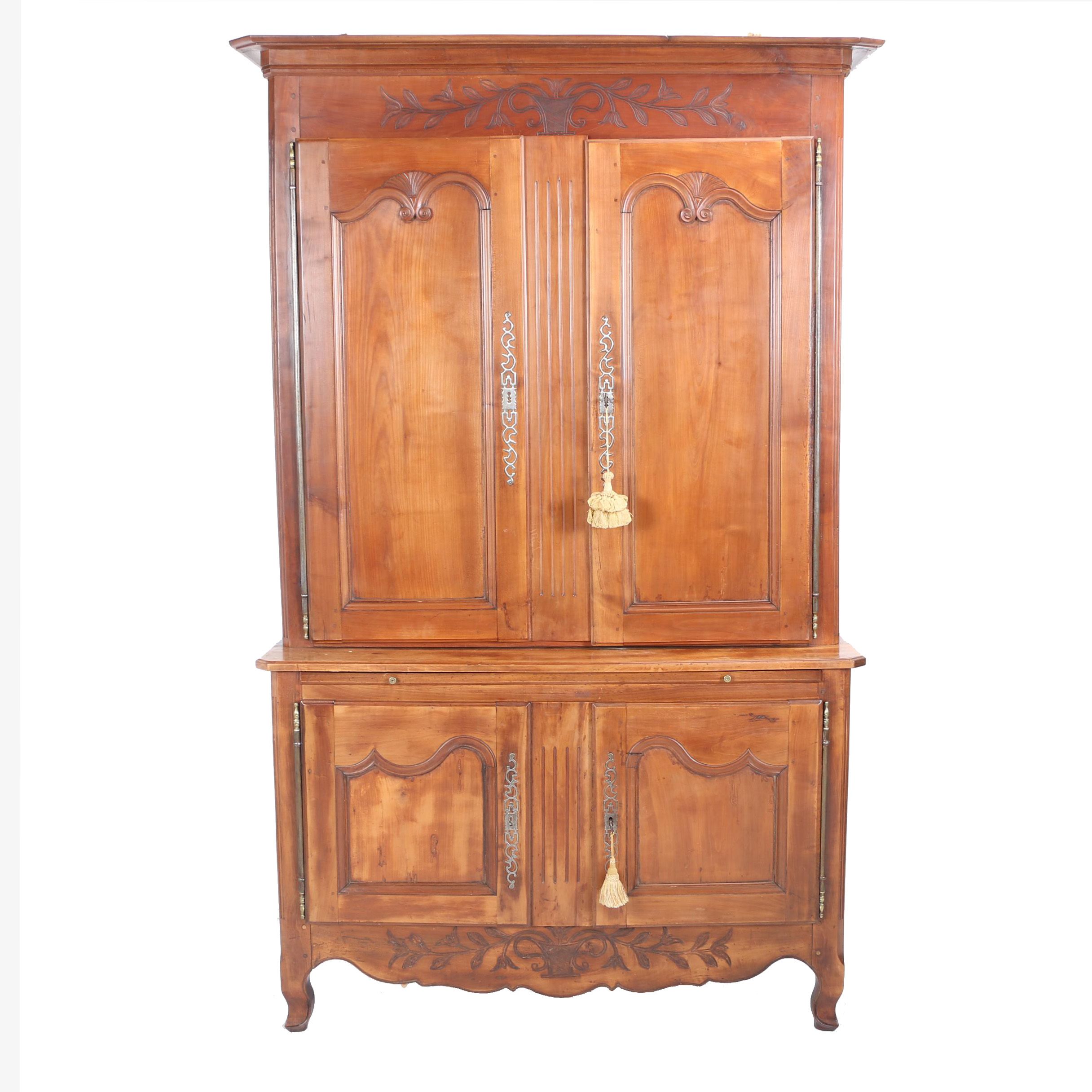 French Provincial Fruitwood Buffet à Deux Corps, Late 19th/Early 20th Century