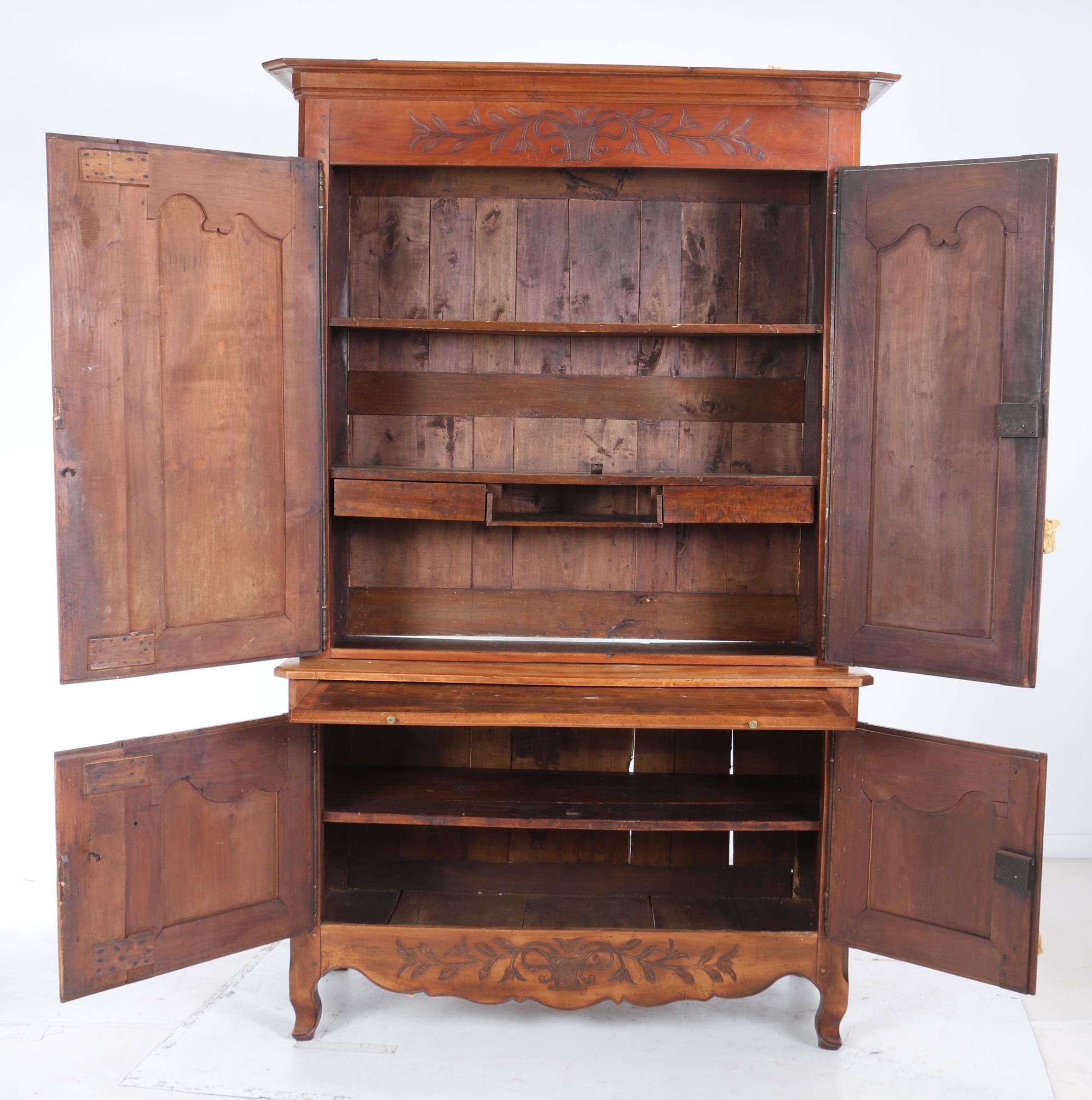 French Provincial Fruitwood Buffet à Deux Corps, Late 19th/Early 20th Century