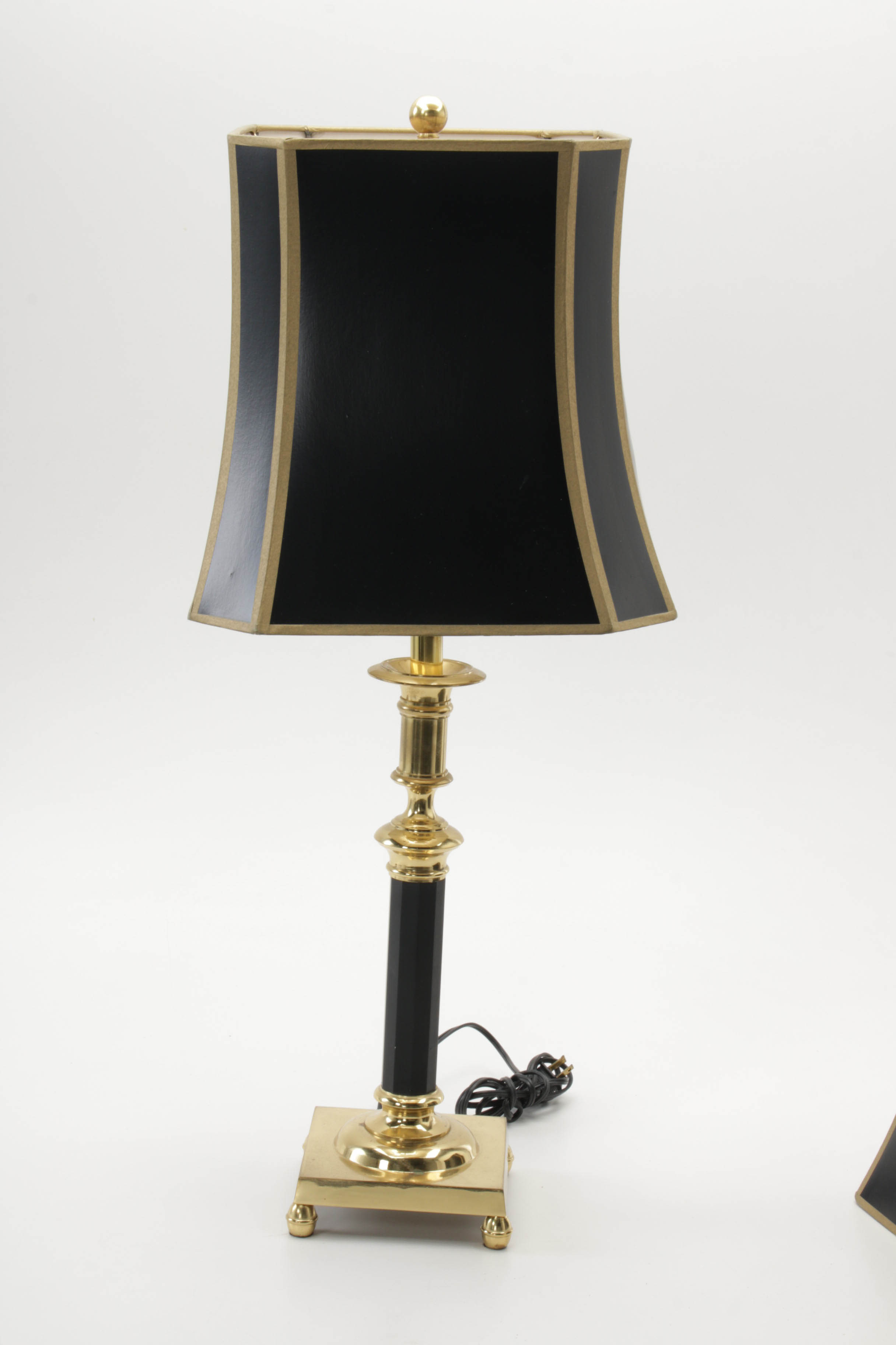 Federal Style Brass Candlestick Table Lamp with Lamp Shades