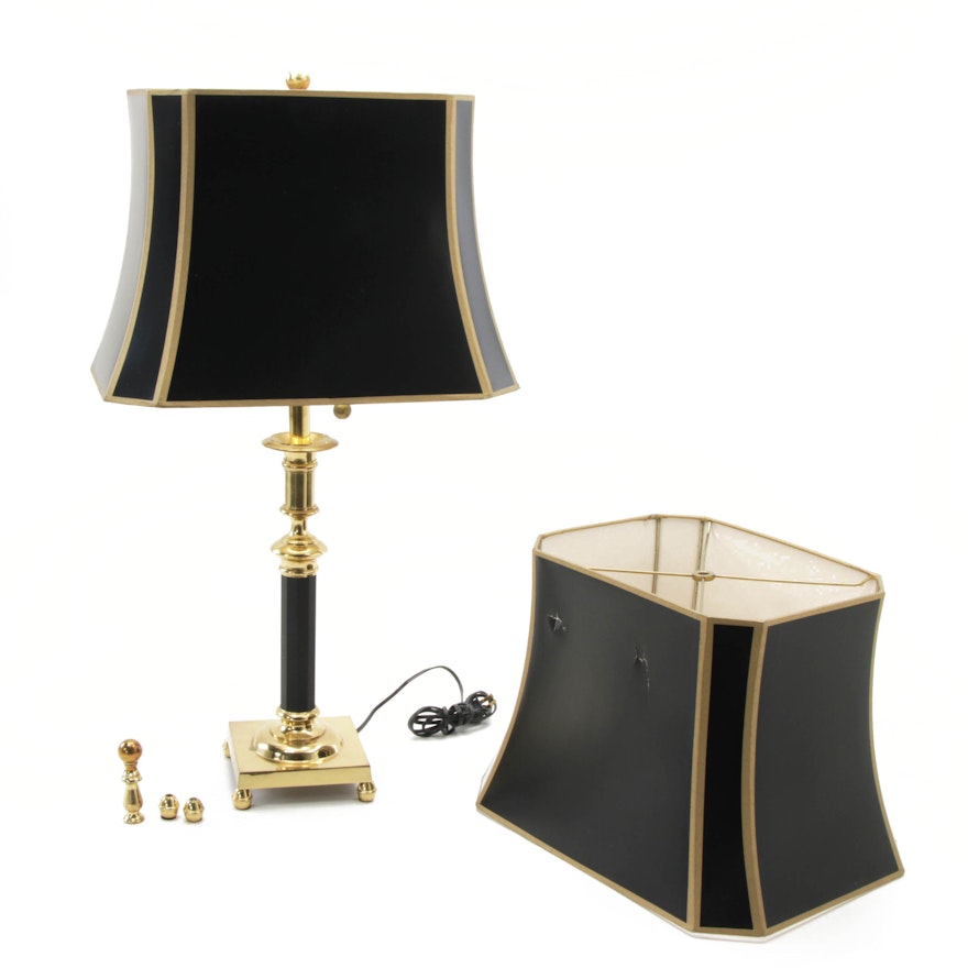 Federal Style Brass Candlestick Table Lamp with Lamp Shades