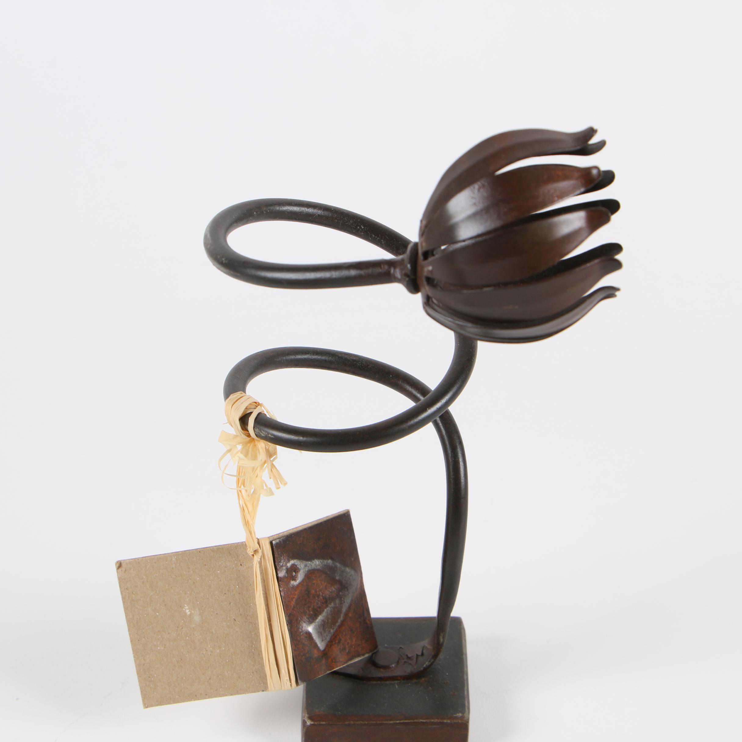 Jan Barboglio Hand Worked Iron and Art Glass Vase