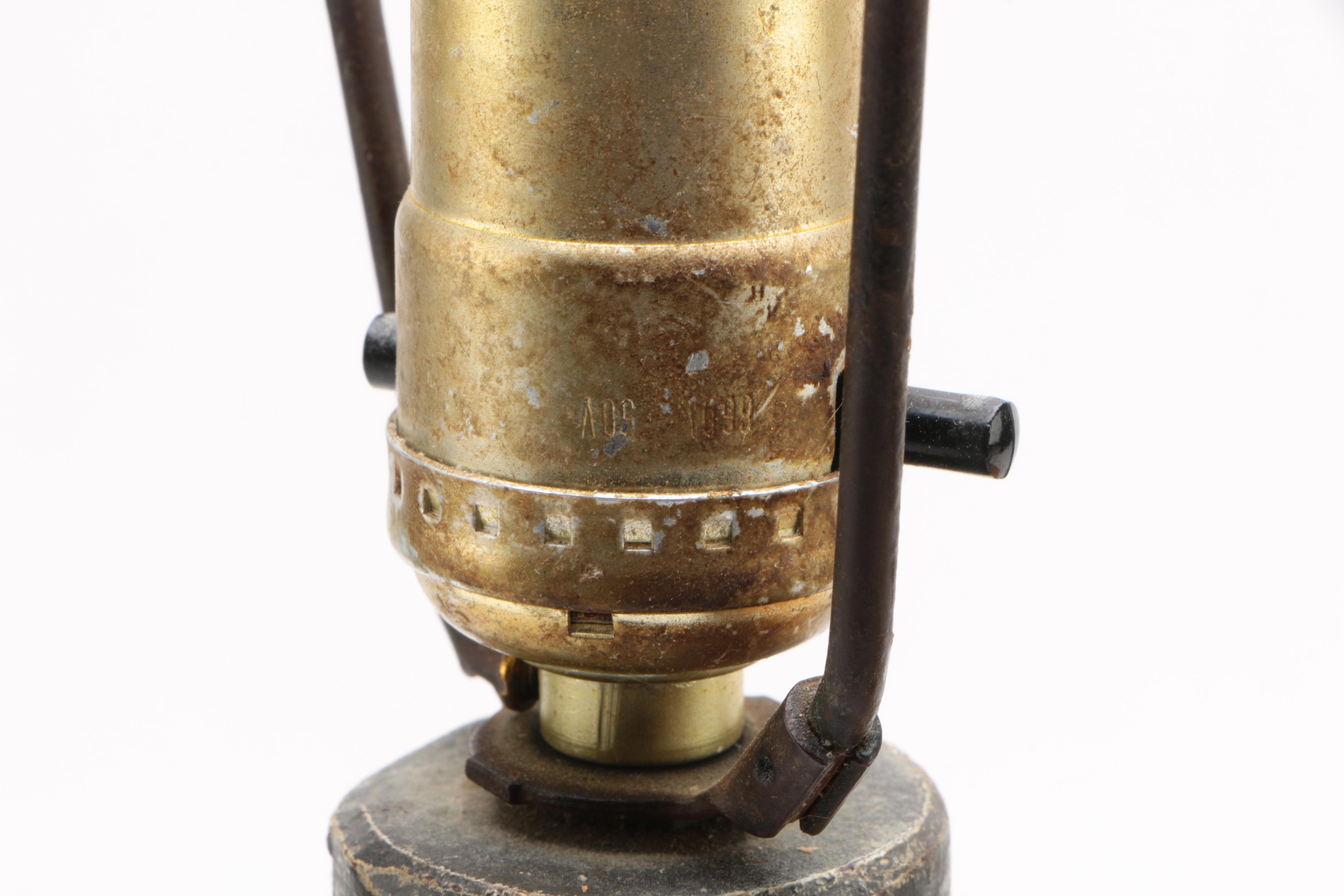 Black Cast Iron Cage Lamp with Mid-Century Style Ceramic Table Lamp