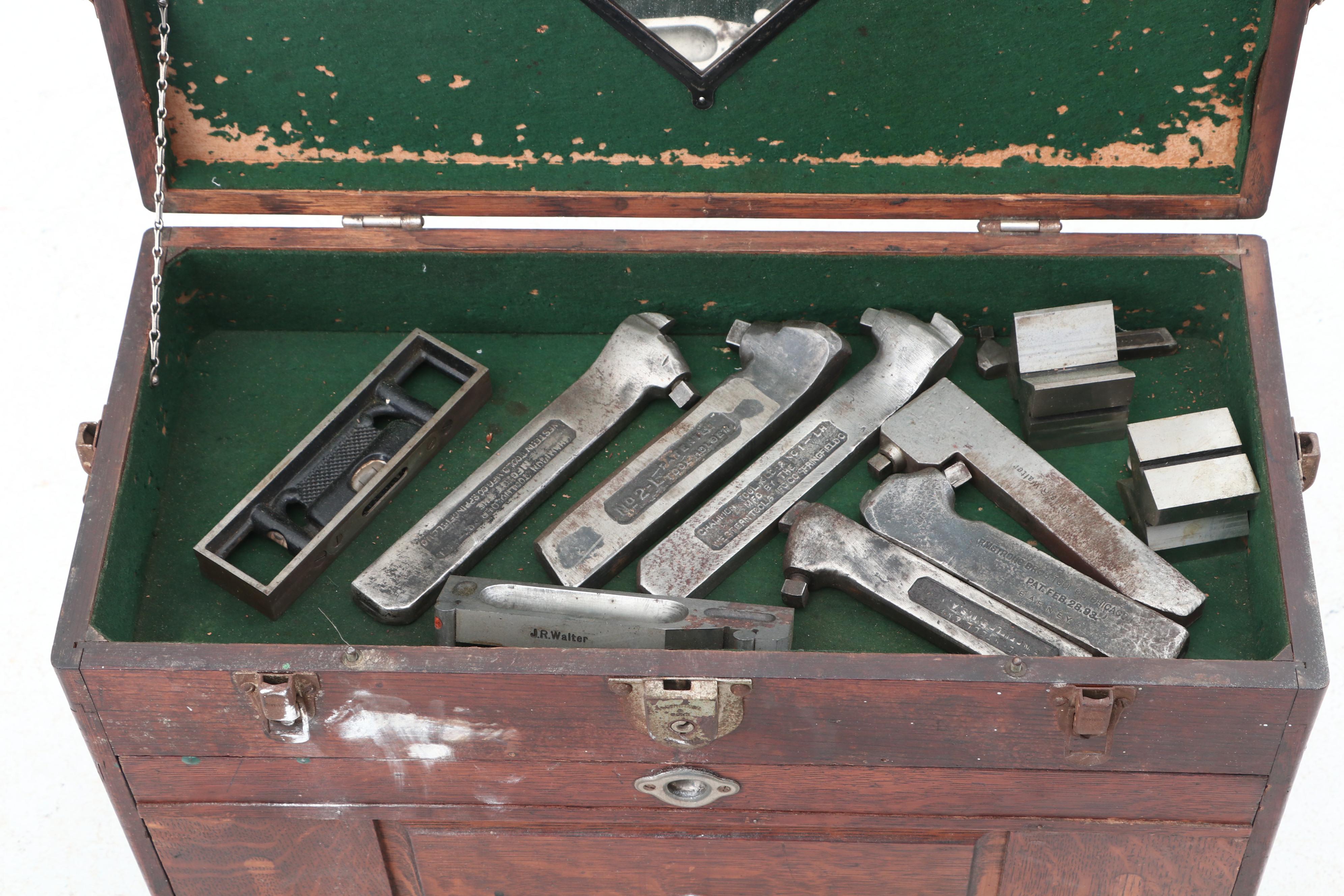 H. Gerstner & Sons Personalized Oak Machinist Tool Box with Tools, circa 1930s