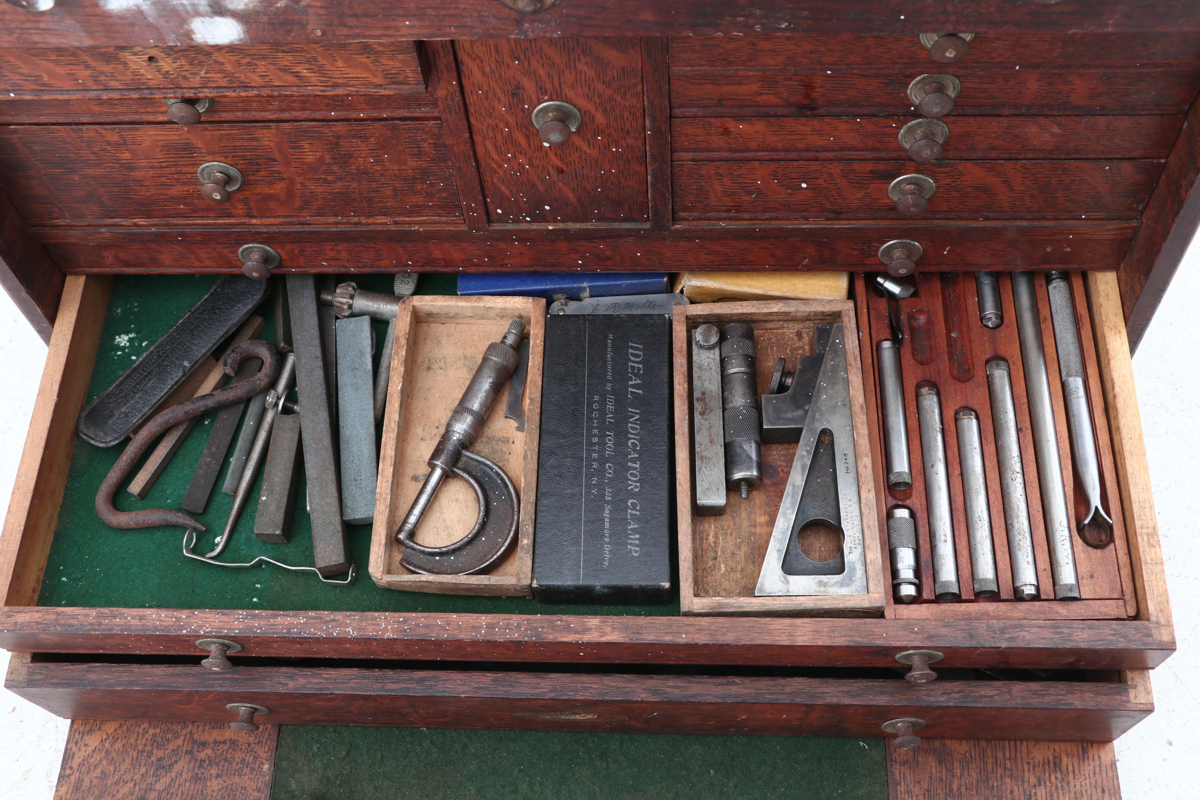 H. Gerstner & Sons Personalized Oak Machinist Tool Box with Tools, circa 1930s