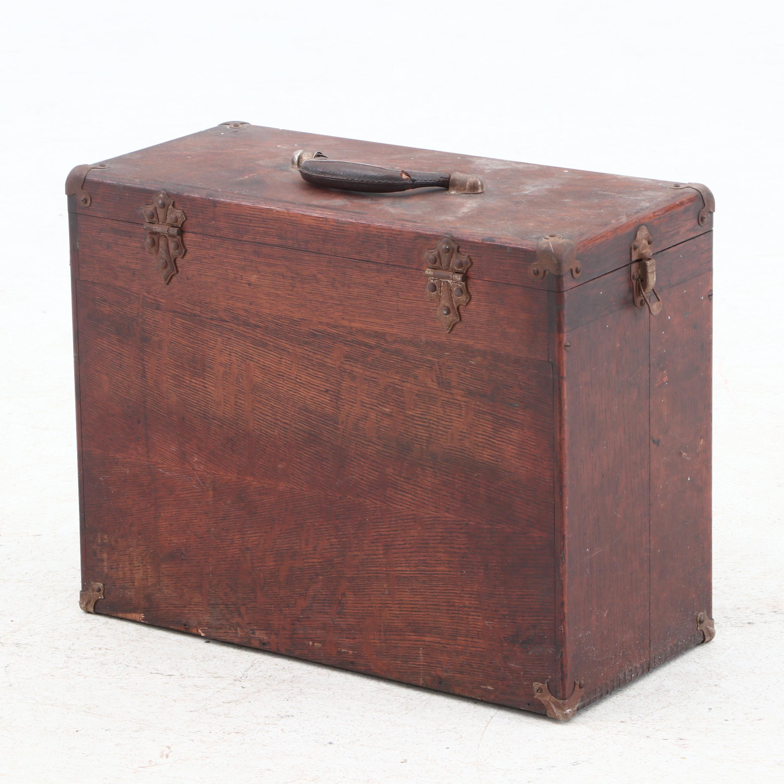 H. Gerstner & Sons Personalized Oak Machinist Tool Box with Tools, circa 1930s
