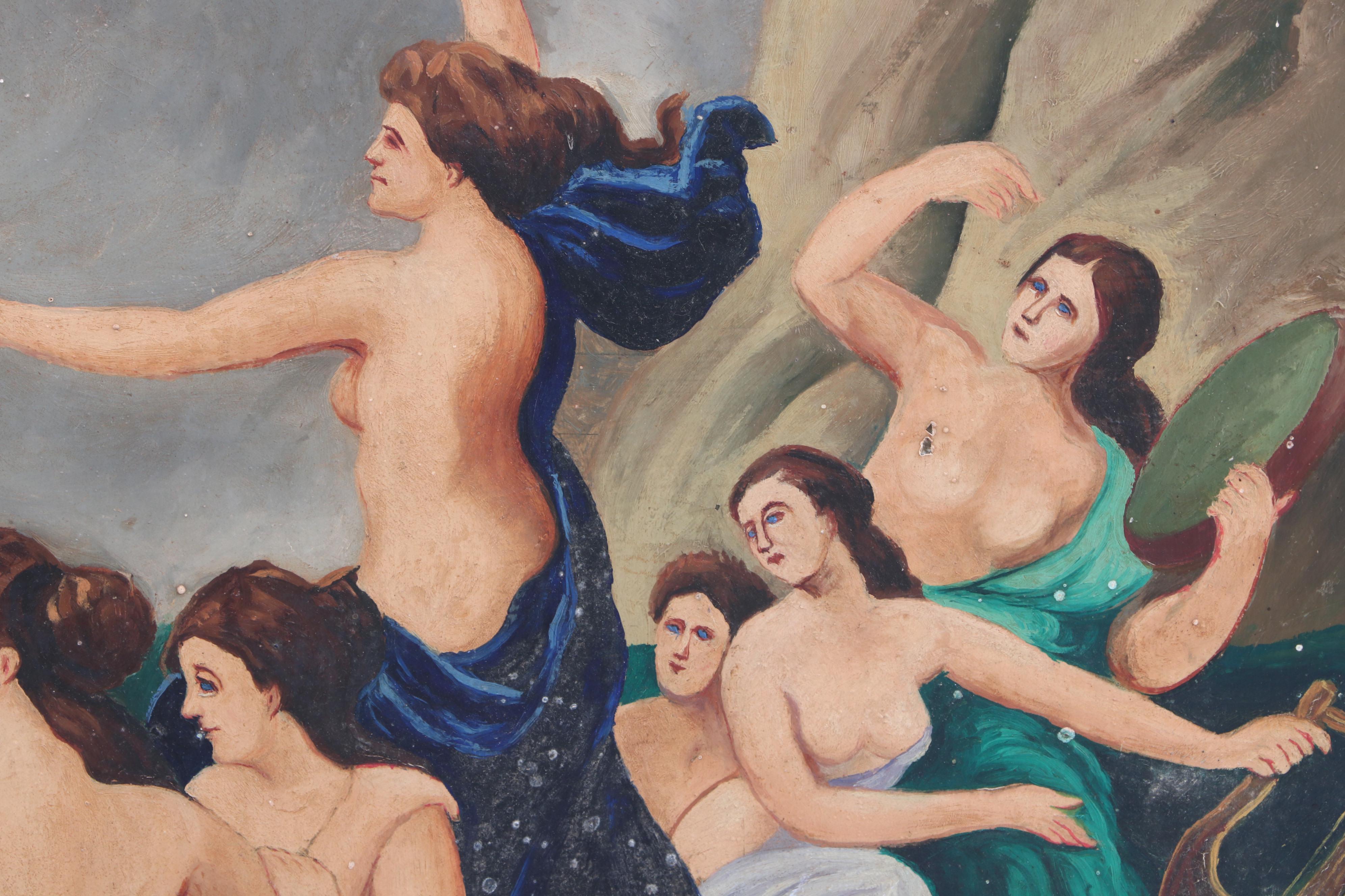 M. Rikin Mid Century Oil Painting of Odysseus and the Sirens