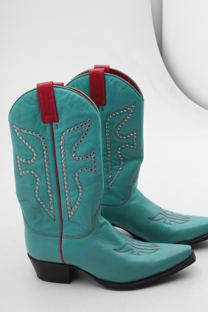 Frye Embellished Turquoise and Red Leather Boots