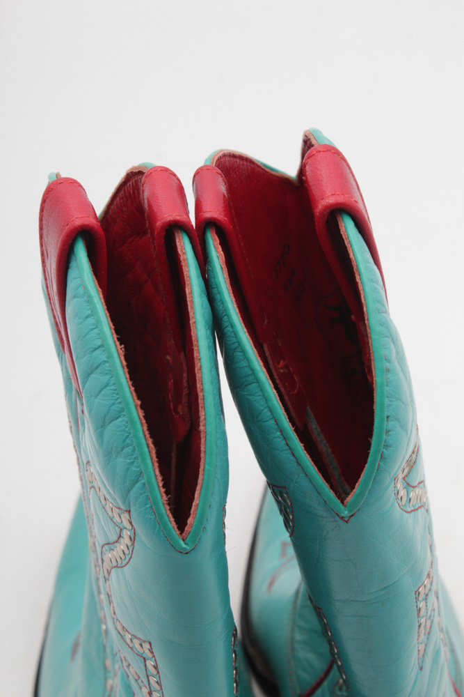 Frye Embellished Turquoise and Red Leather Boots