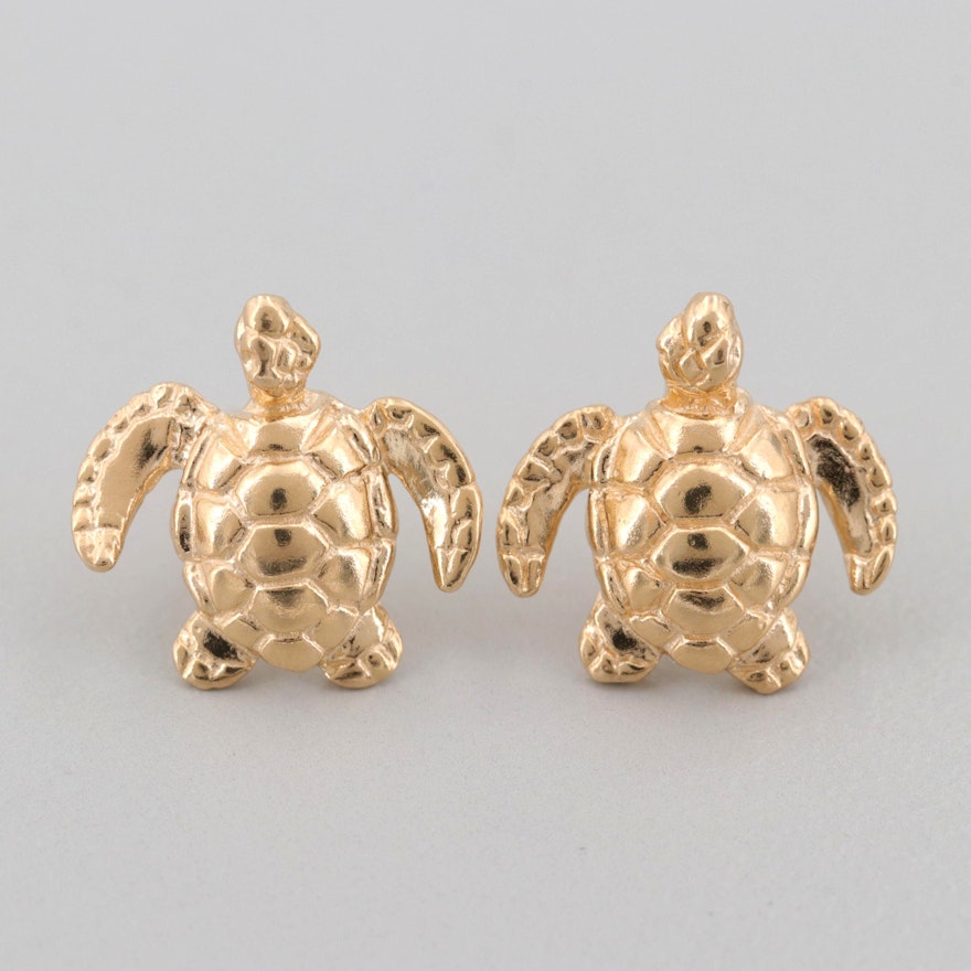 14K Yellow Gold Sea Turtle Earrings
