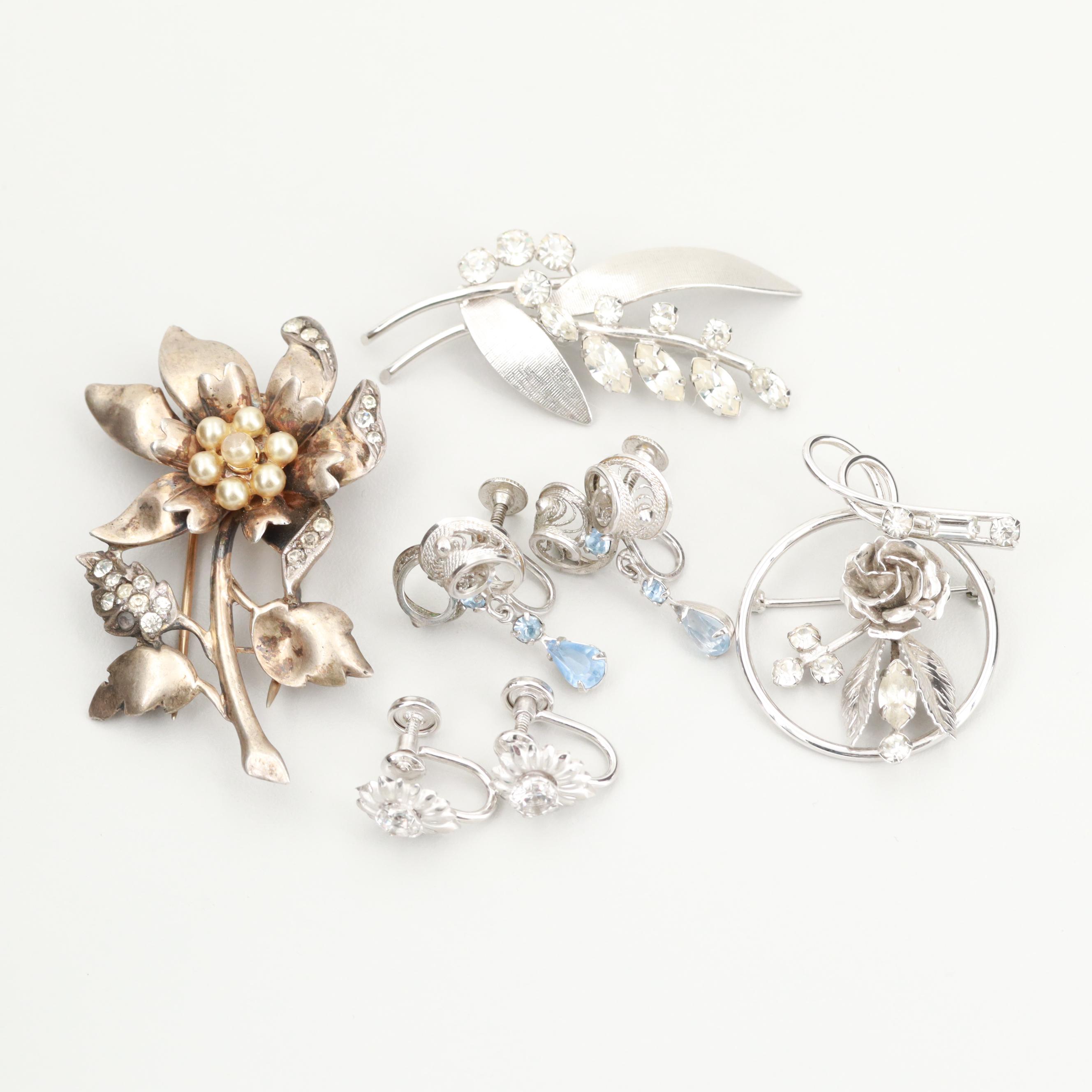Assortment of Sterling Silver Foilback Brooch and Earring