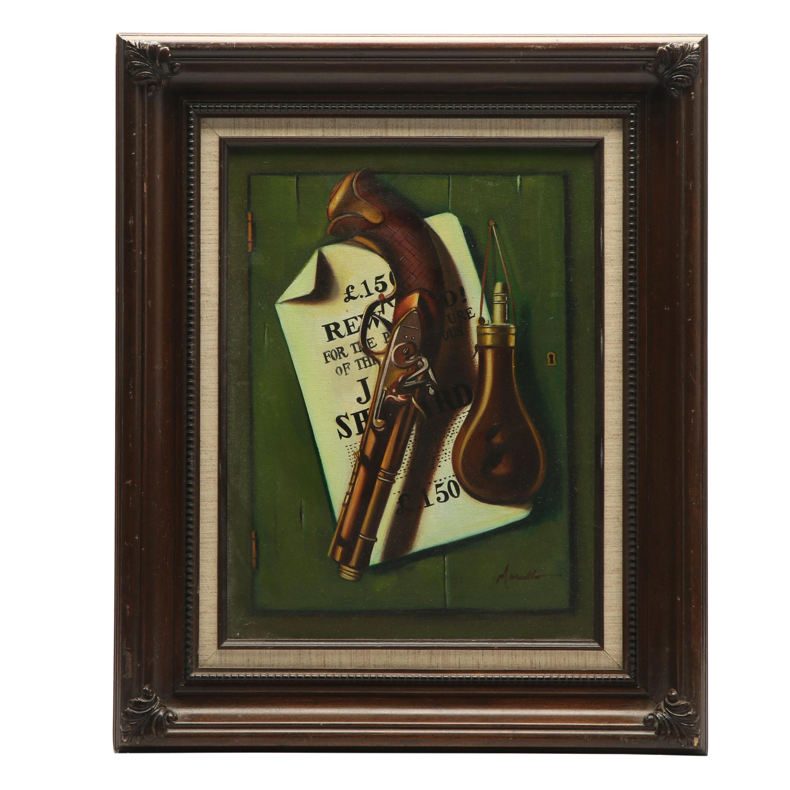 Marcello Trompe L'oeil Still Life Oil Painting