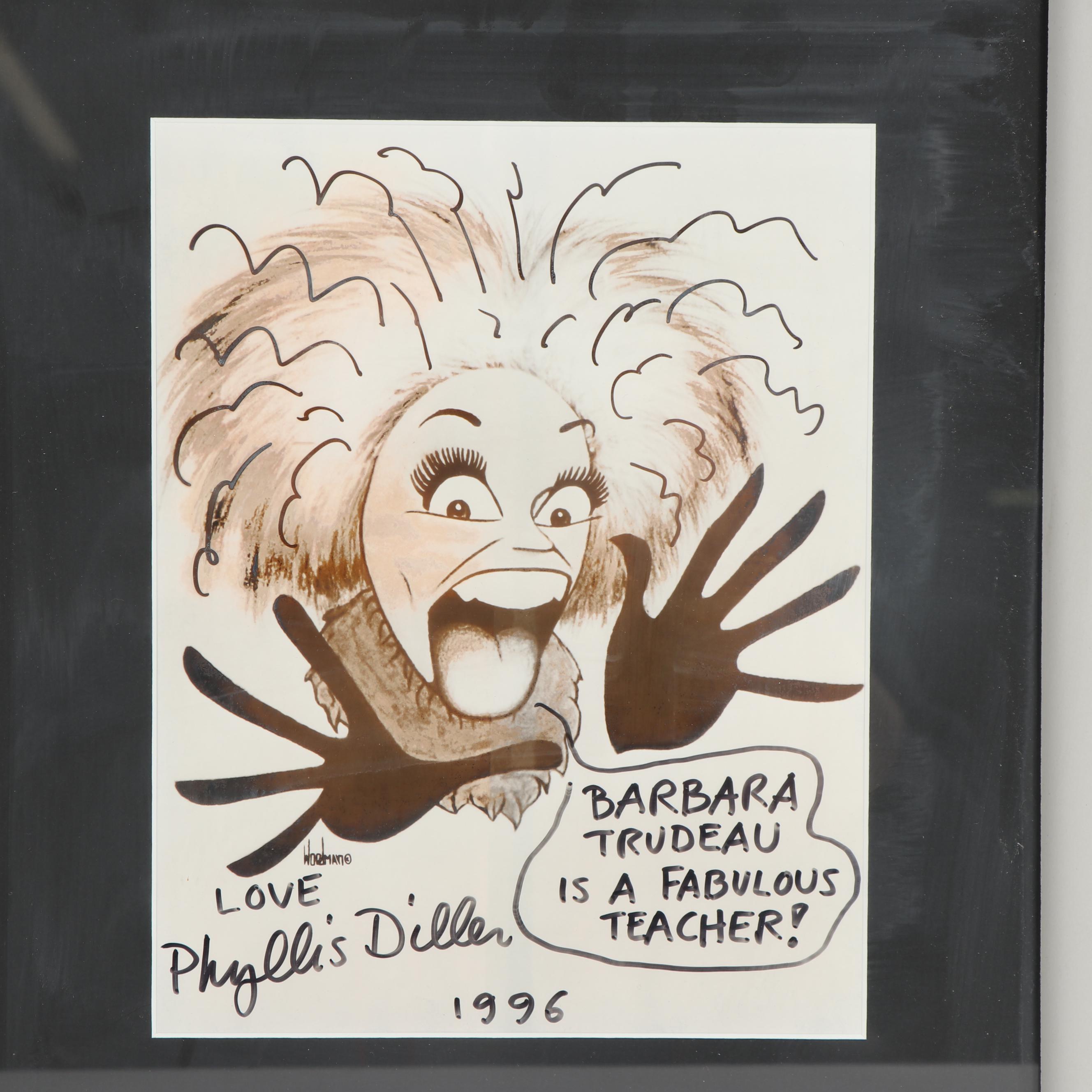 Phyllis Diller Autographed Framed Caricature