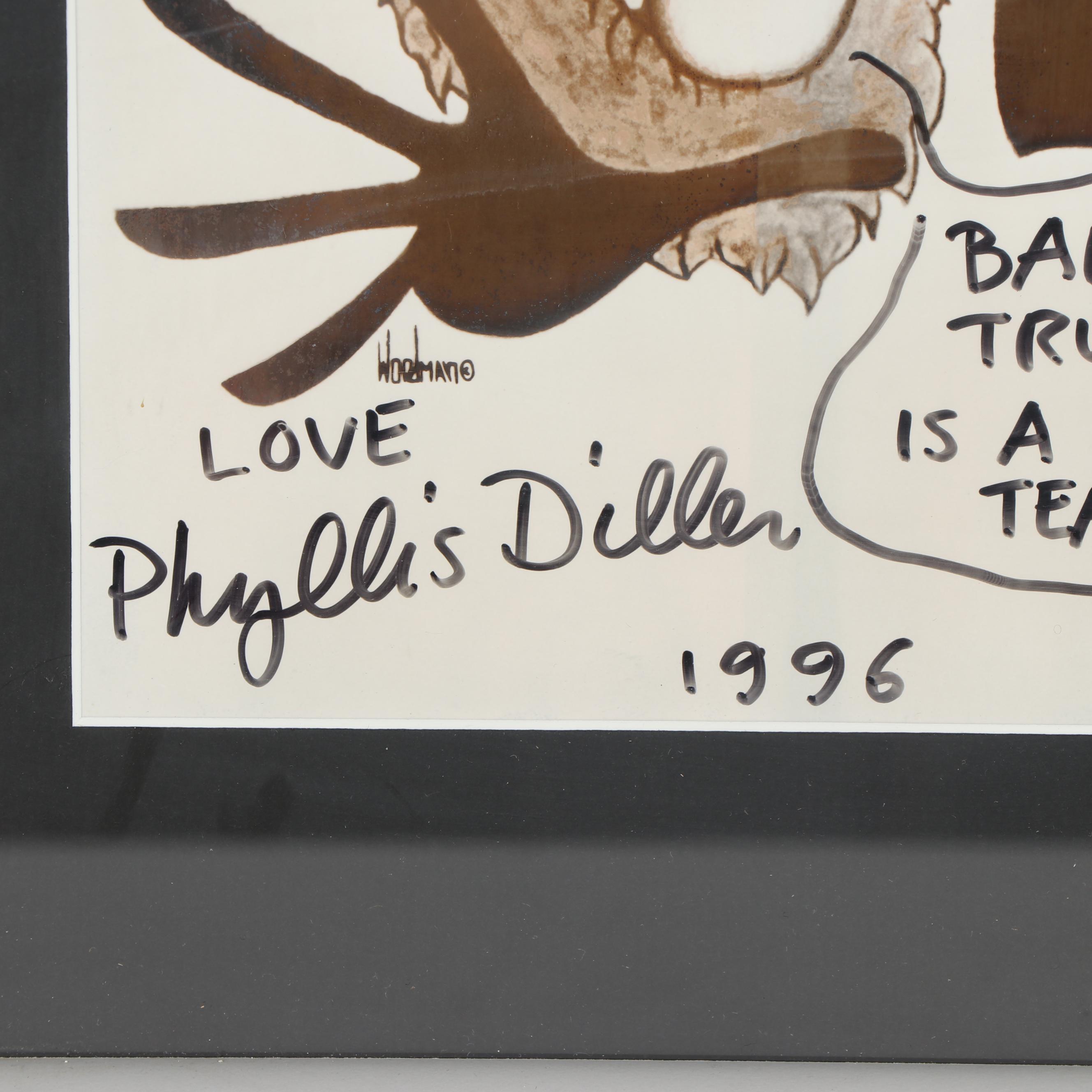 Phyllis Diller Autographed Framed Caricature