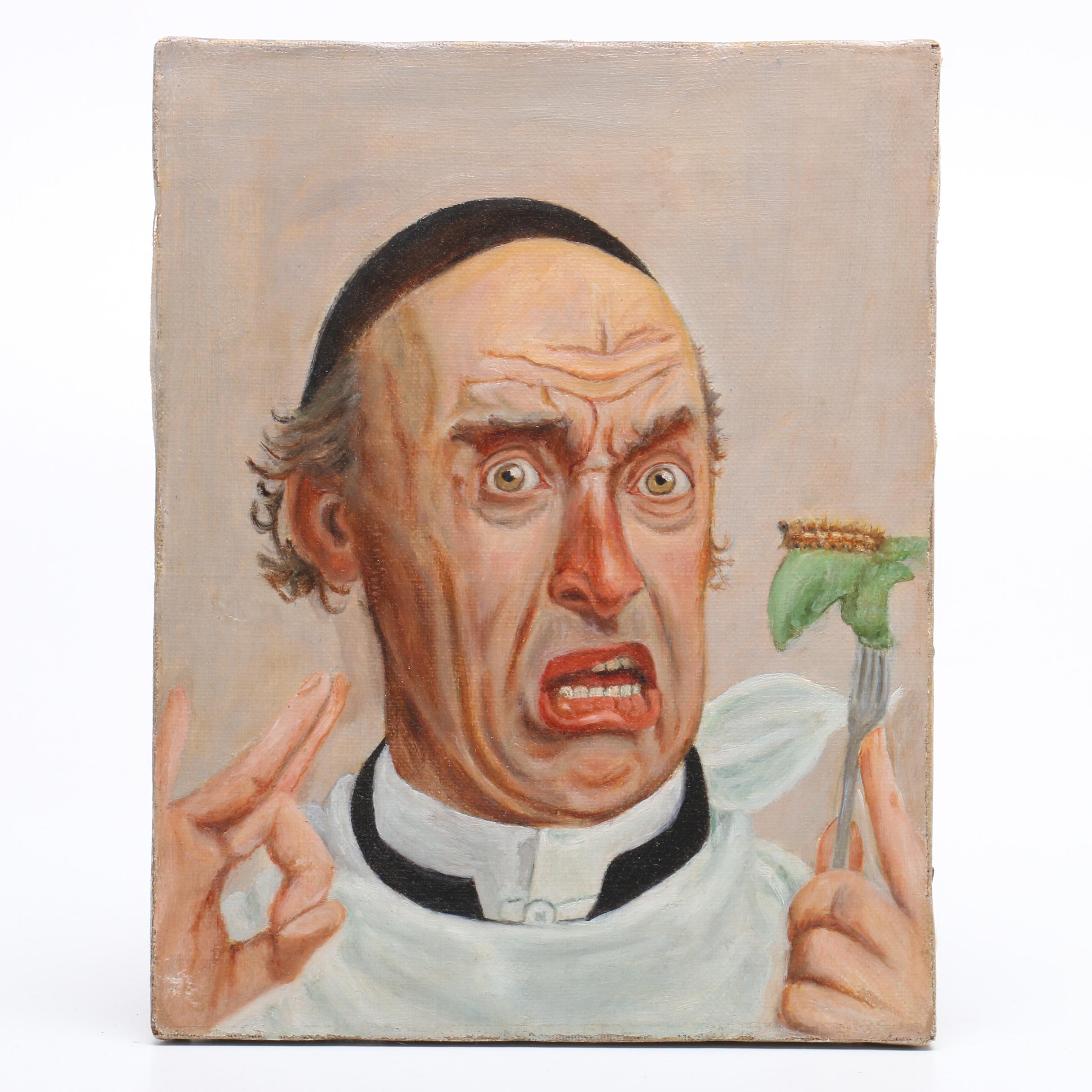 Two Illustration Oil Paintings of Men Eating