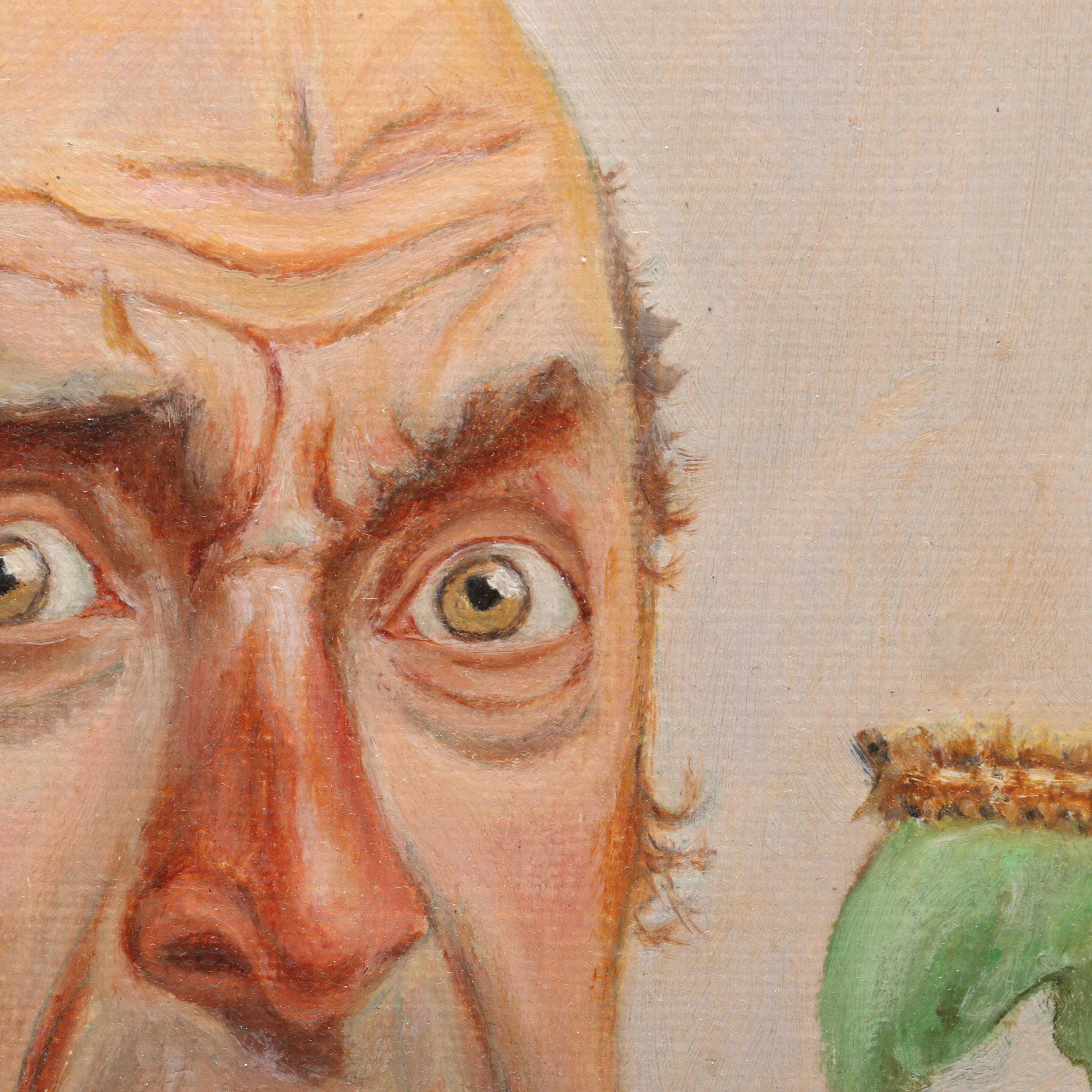 Two Illustration Oil Paintings of Men Eating