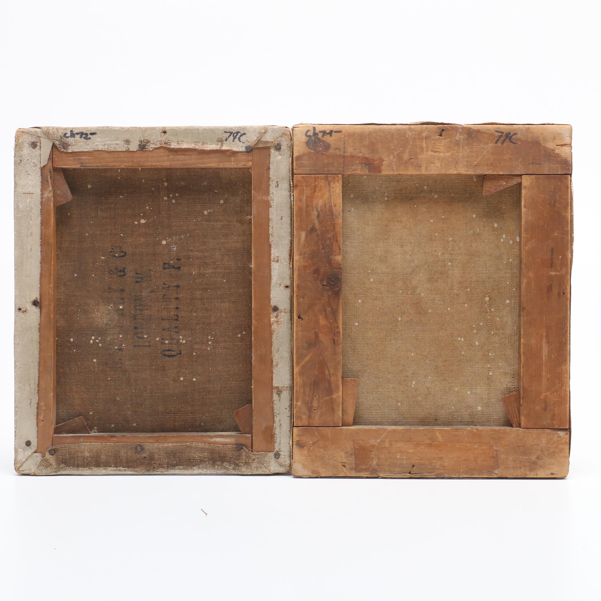 Two Illustration Oil Paintings of Men Eating