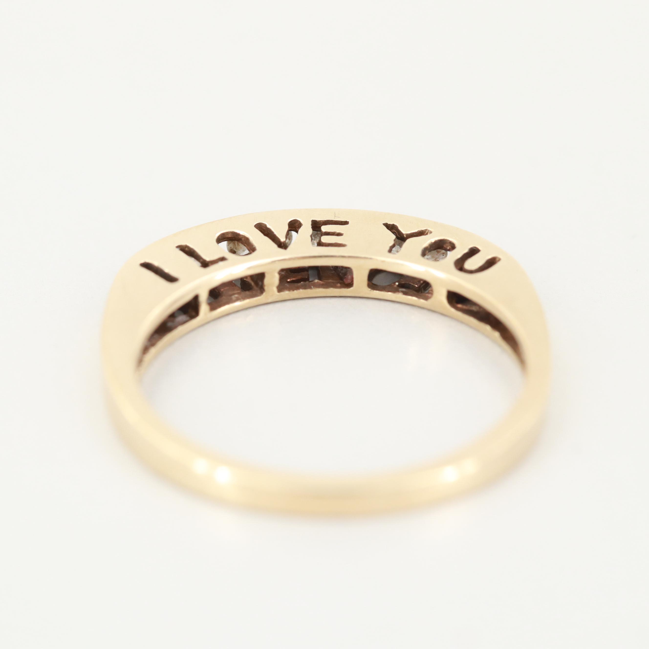10K Yellow Gold "I Love You" Diamond Ring