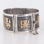Sterling Silver Meso-American Motif Bracelet with 18K Yellow Gold Accents