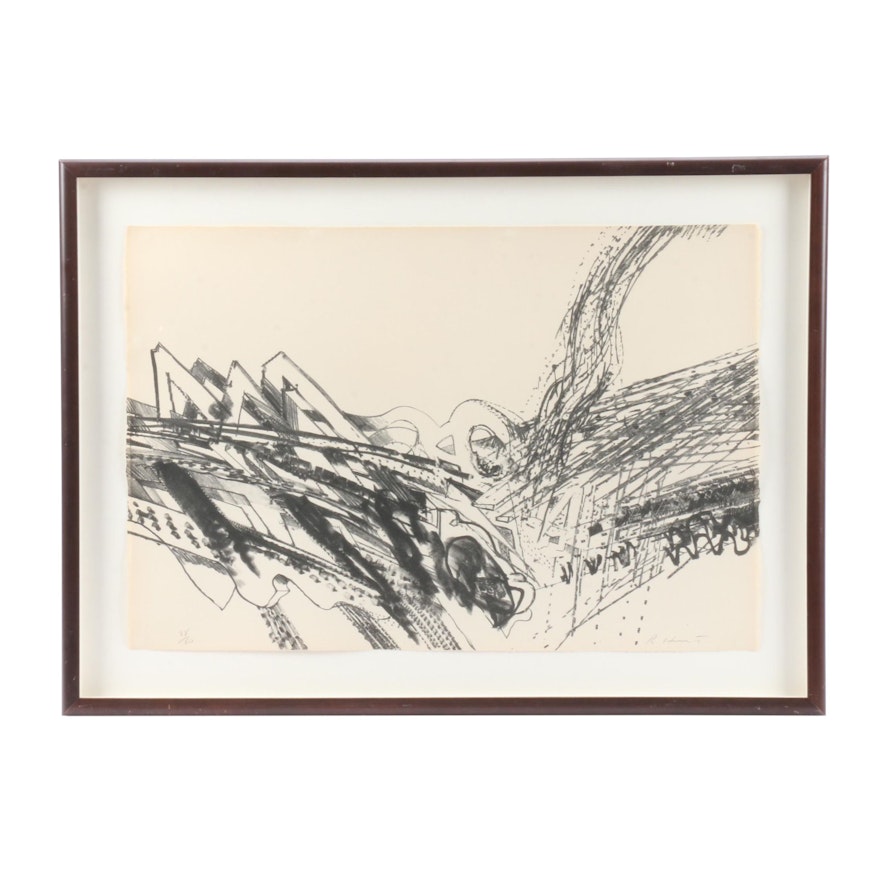 Richard Howard Hunt Circa 1980 Limited Edition Abstract Expressionist Lithograph