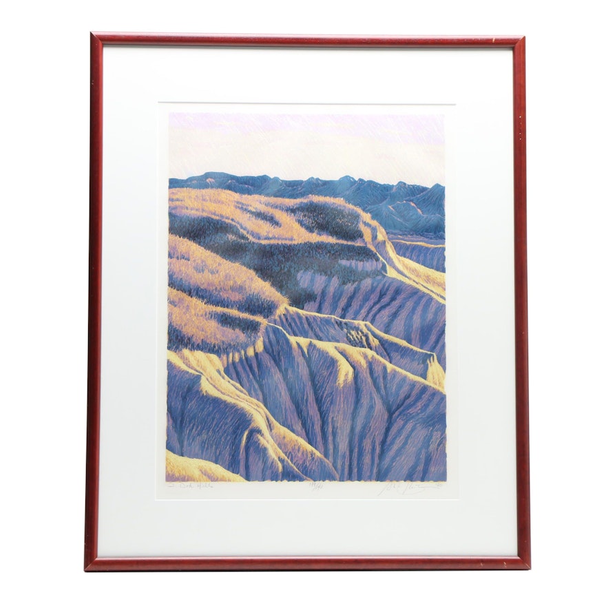 Gordon Mortensen 1980 Limited Edition Color Woodblock "South Dakota Hills"