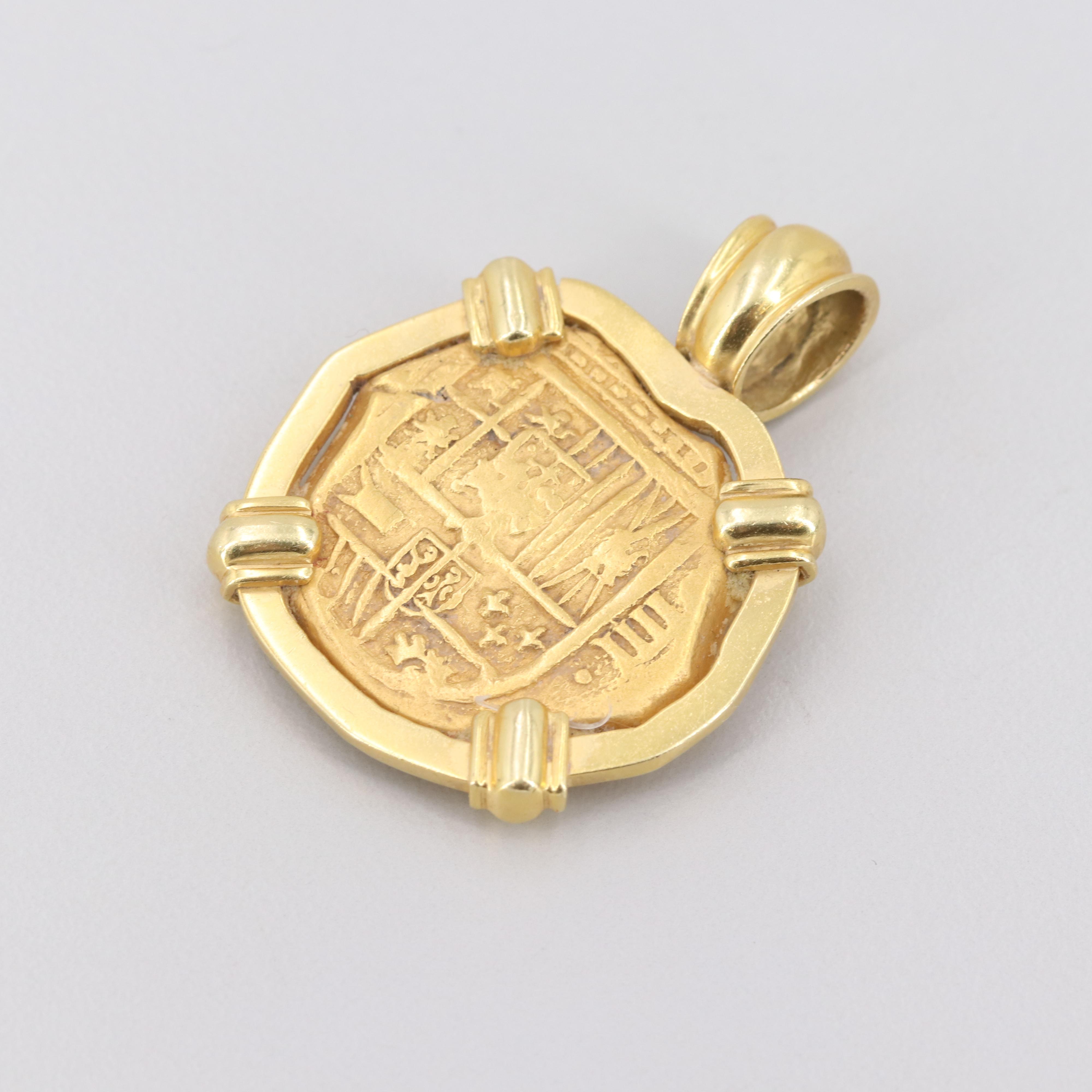 18K Gold Pendant with Spanish 4 Escudos Coin of Philip IV, ca. 1630, Seville