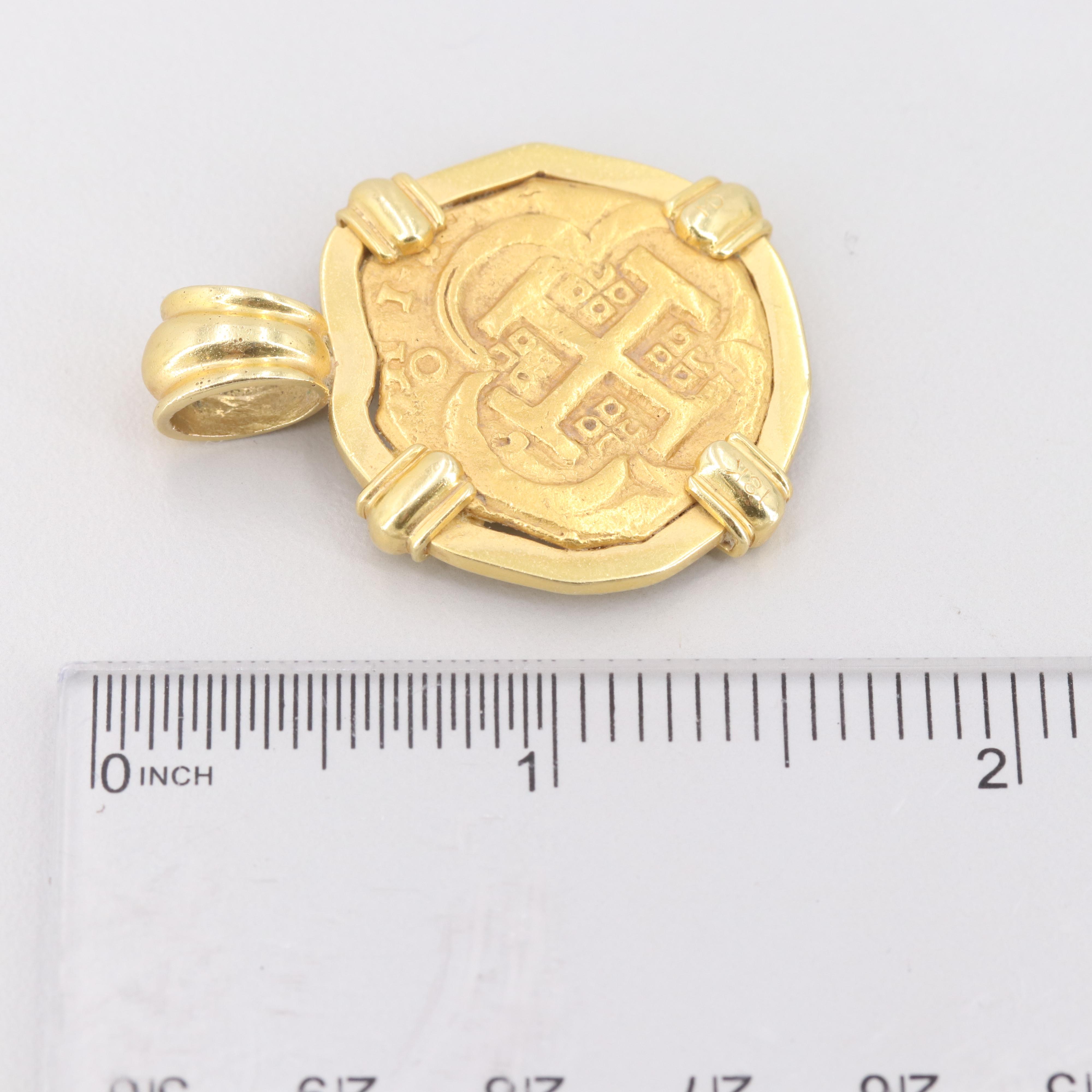 18K Gold Pendant with Spanish 4 Escudos Coin of Philip IV, ca. 1630, Seville