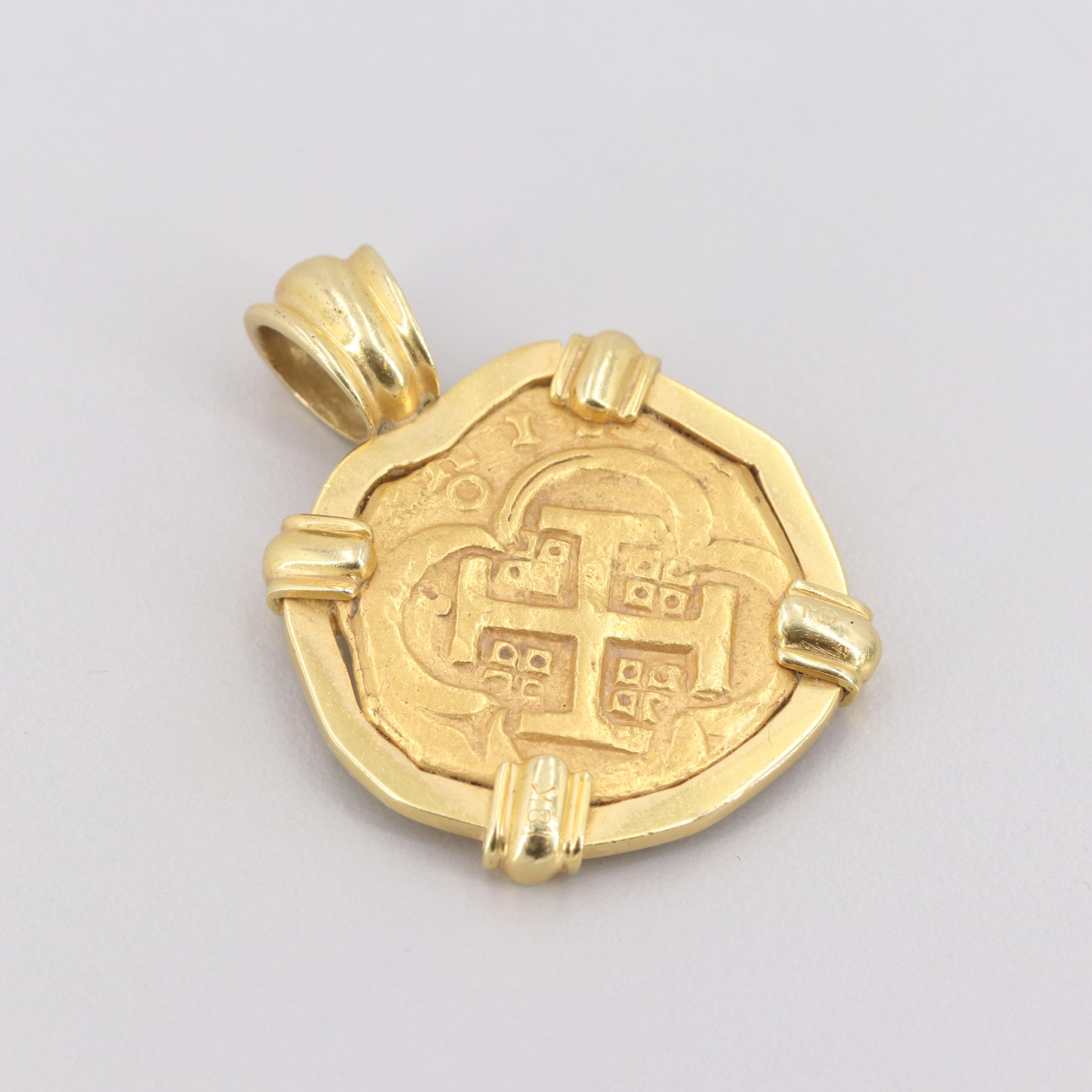 18K Gold Pendant with Spanish 4 Escudos Coin of Philip IV, ca. 1630, Seville