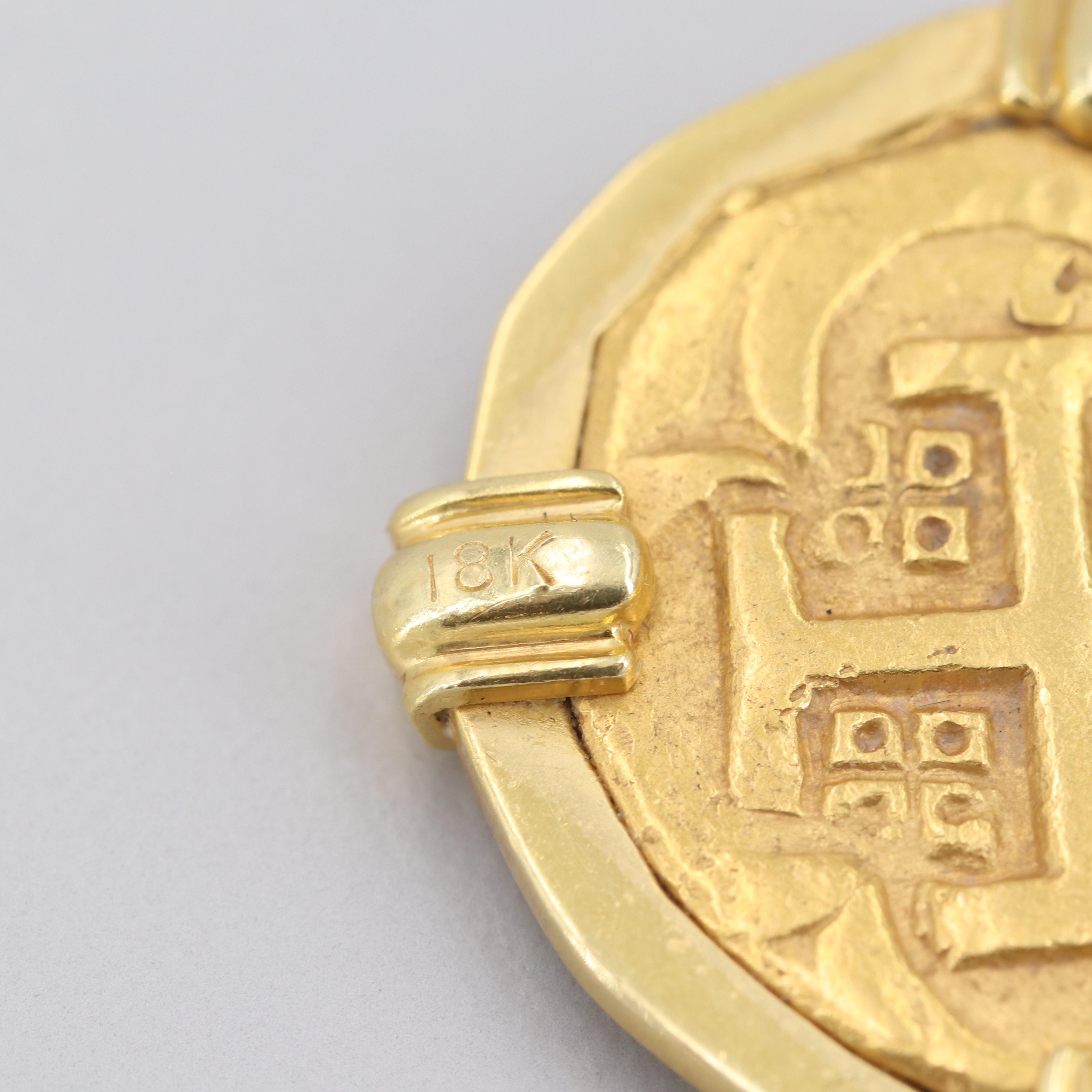 18K Gold Pendant with Spanish 4 Escudos Coin of Philip IV, ca. 1630, Seville