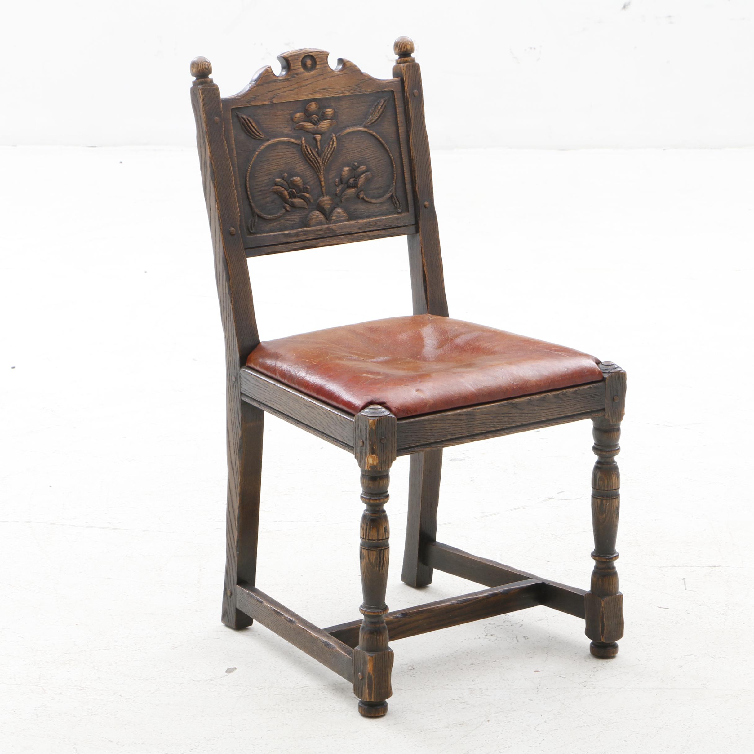 Early 1900s English Jacobean Revival Oak Desk and Chair