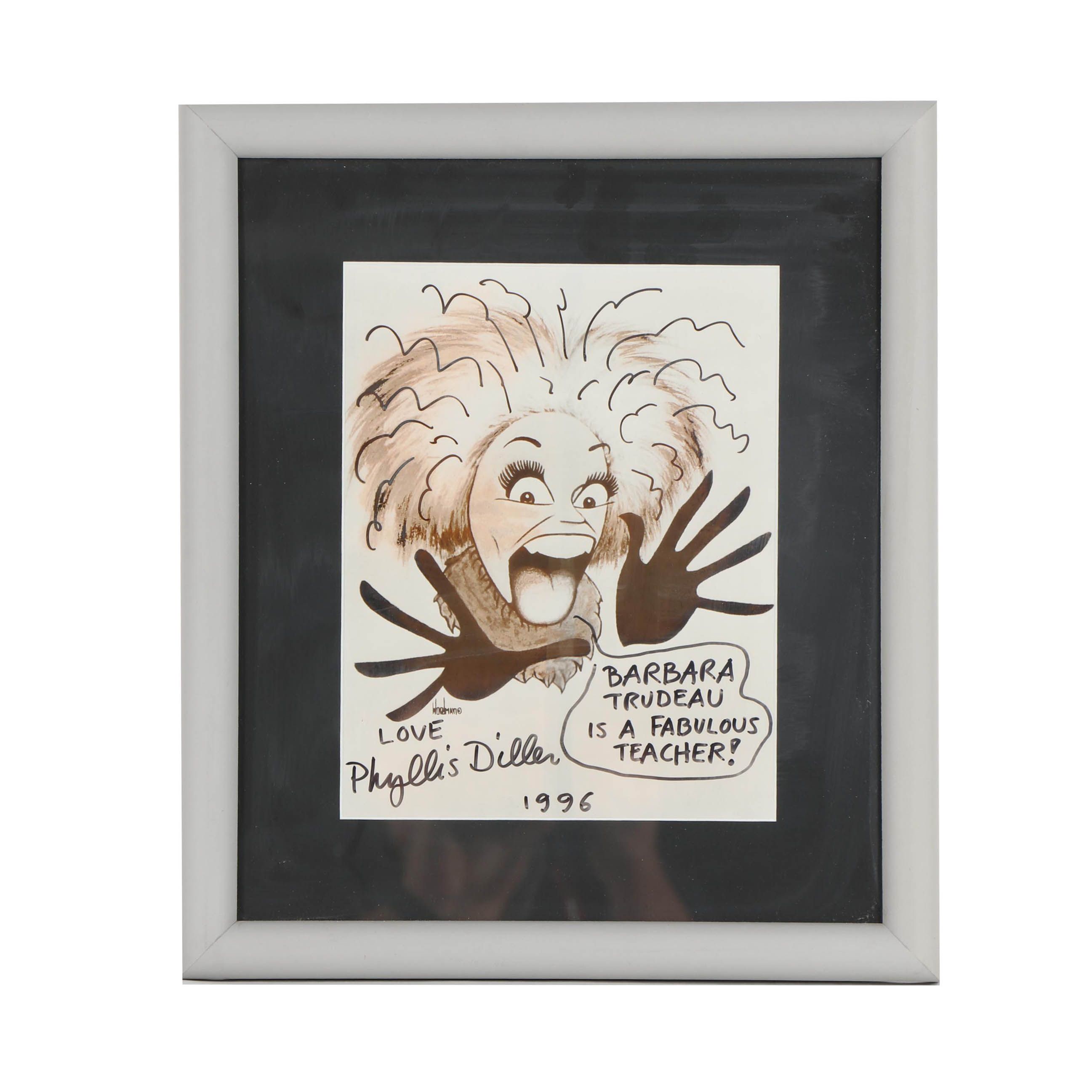 Phyllis Diller Autographed Framed Caricature