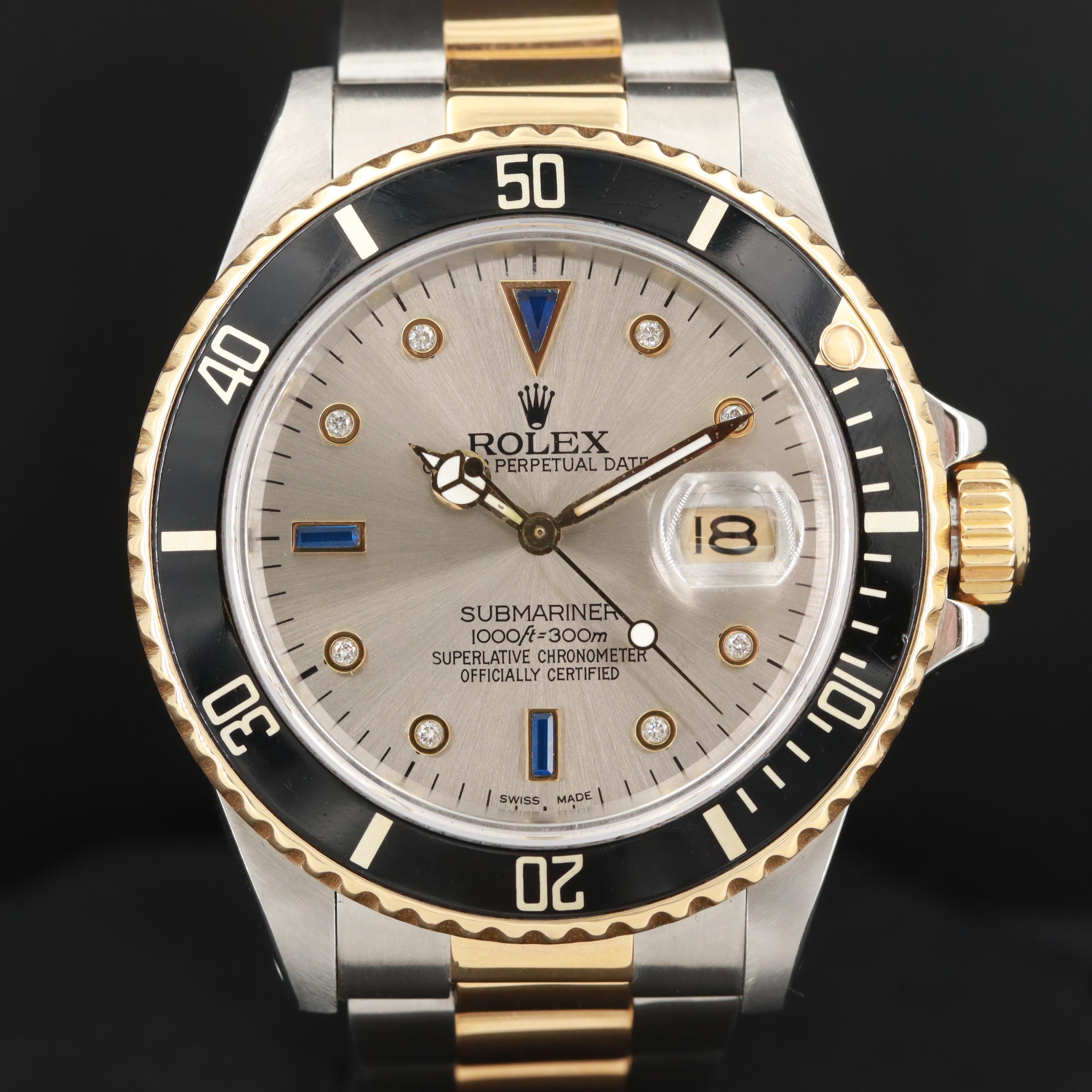 Rolex Submariner Two-Tone Watch With Aftermarket Diamond Dial, 1988