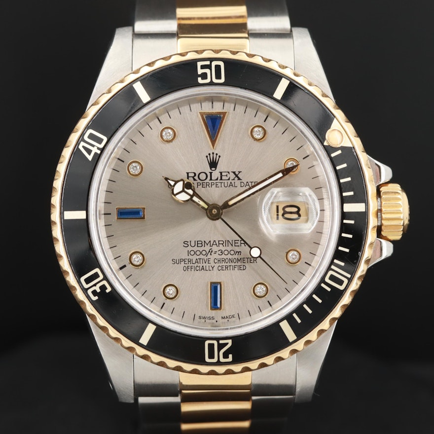 Rolex Submariner Two-Tone Wristwatch With Aftermarket Diamond Dial, 1988