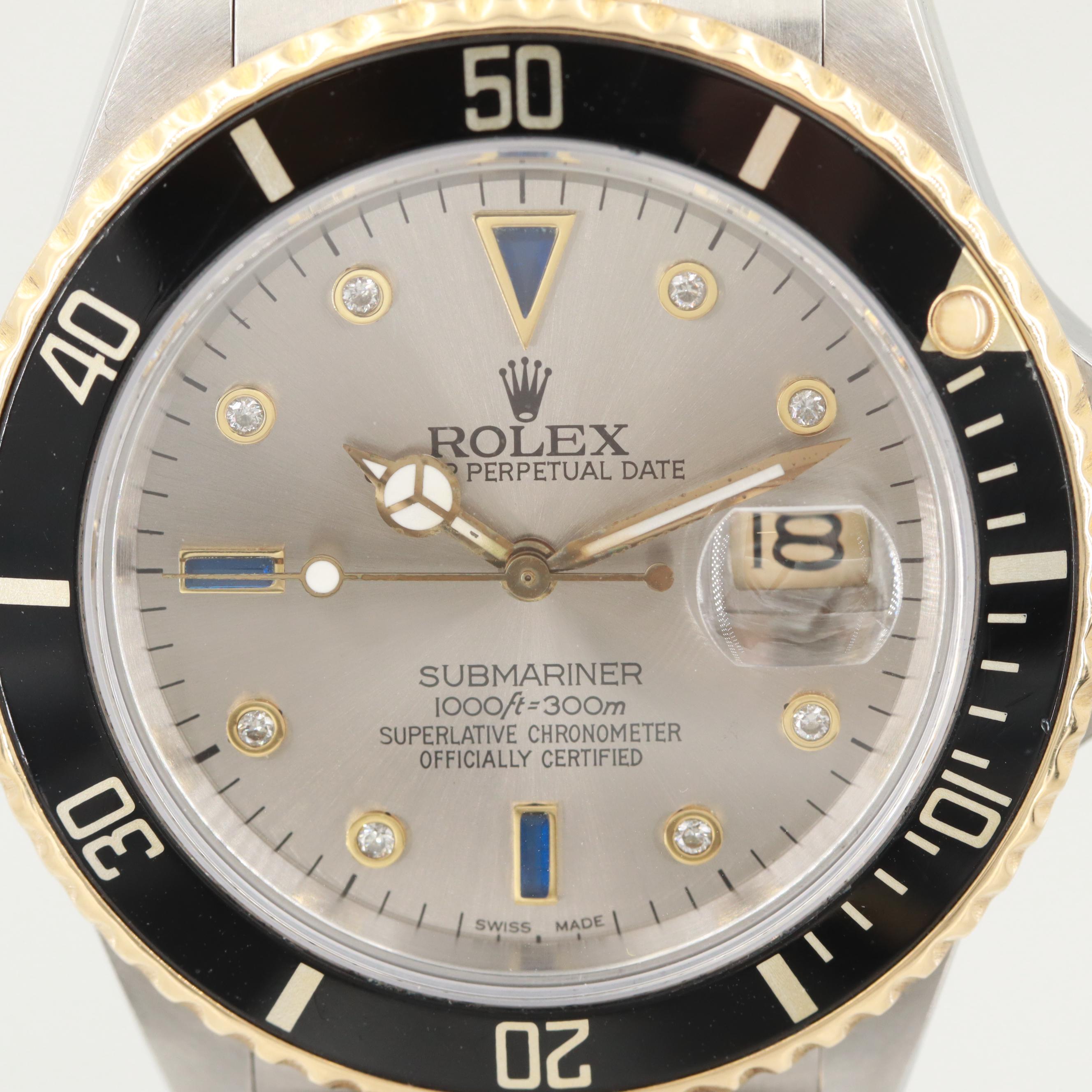 Rolex Submariner Two-Tone Watch With Aftermarket Diamond Dial, 1988
