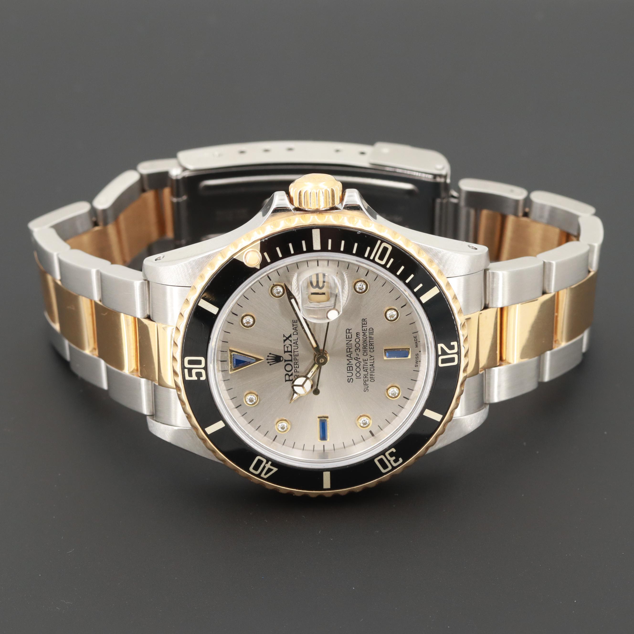 Rolex Submariner Two-Tone Watch With Aftermarket Diamond Dial, 1988