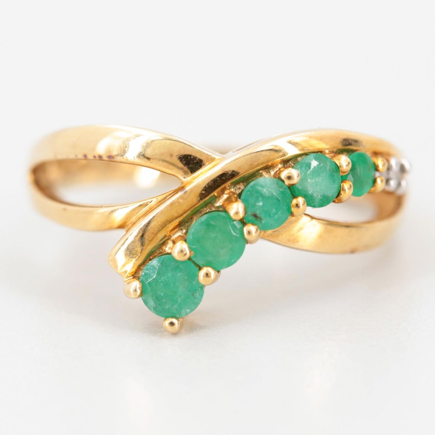 10K Yellow Gold Emerald and Diamond Ring