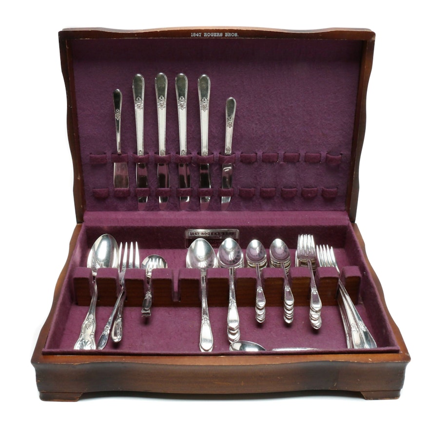 Vintage 1847 Rogers Bros. Silver Plate "Adoration" Flatware Set in Chest