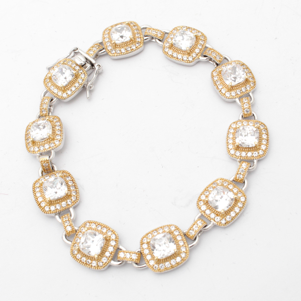 Gold Wash on Sterling Silver Bracelet with Cubic Zirconia