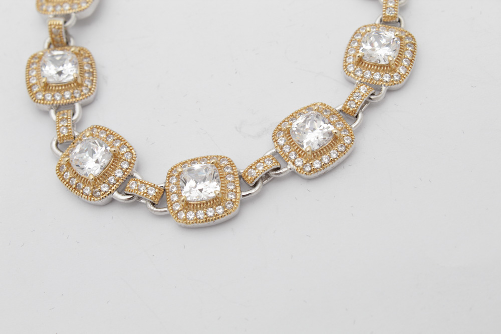 Gold Wash on Sterling Silver Bracelet with Cubic Zirconia